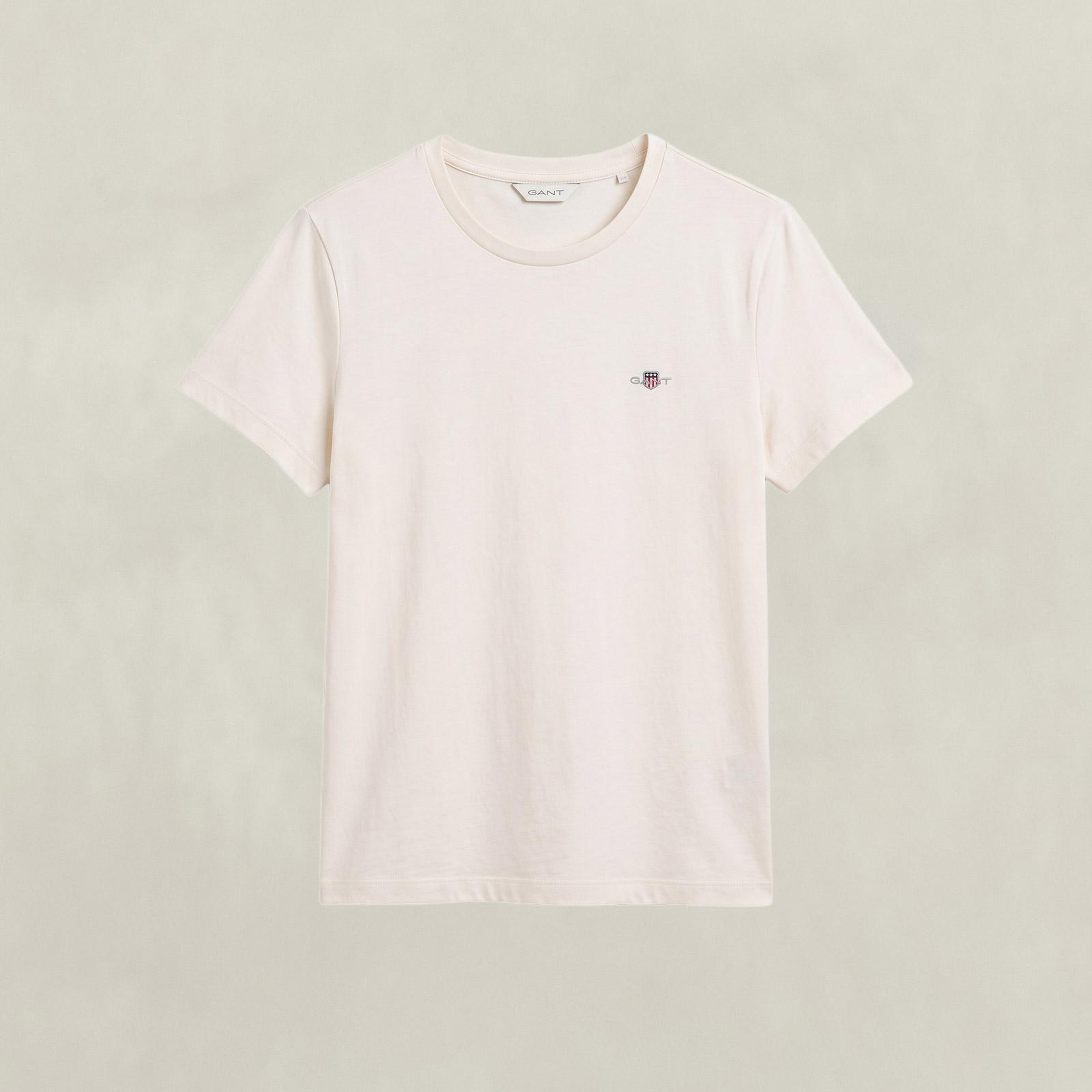 GANT Kadın Krem Bisiklet Yaka Regular Fit Logolu T-Shirt