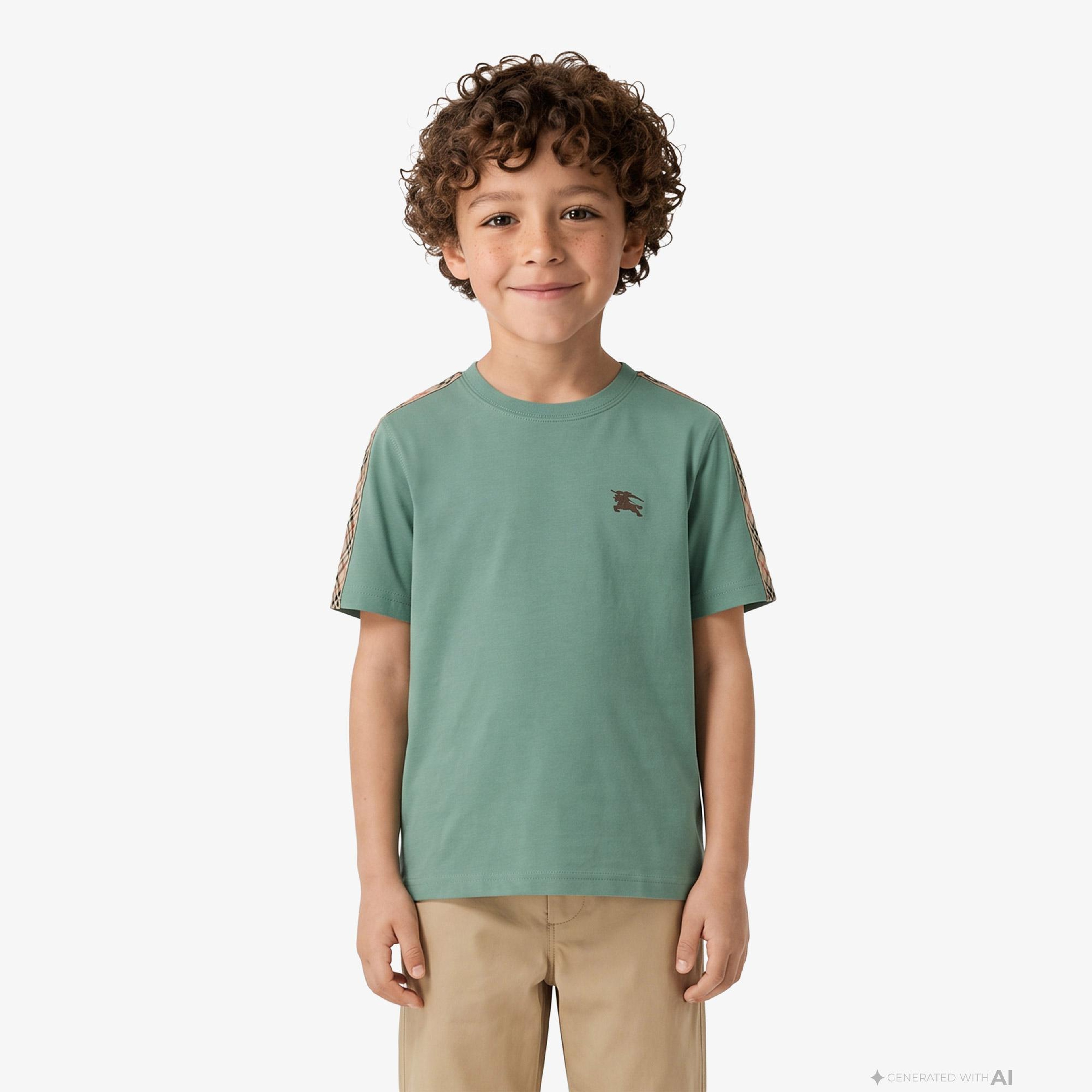 Burberry Cedar Check Tape Çocuk Yeşil T-Shirt