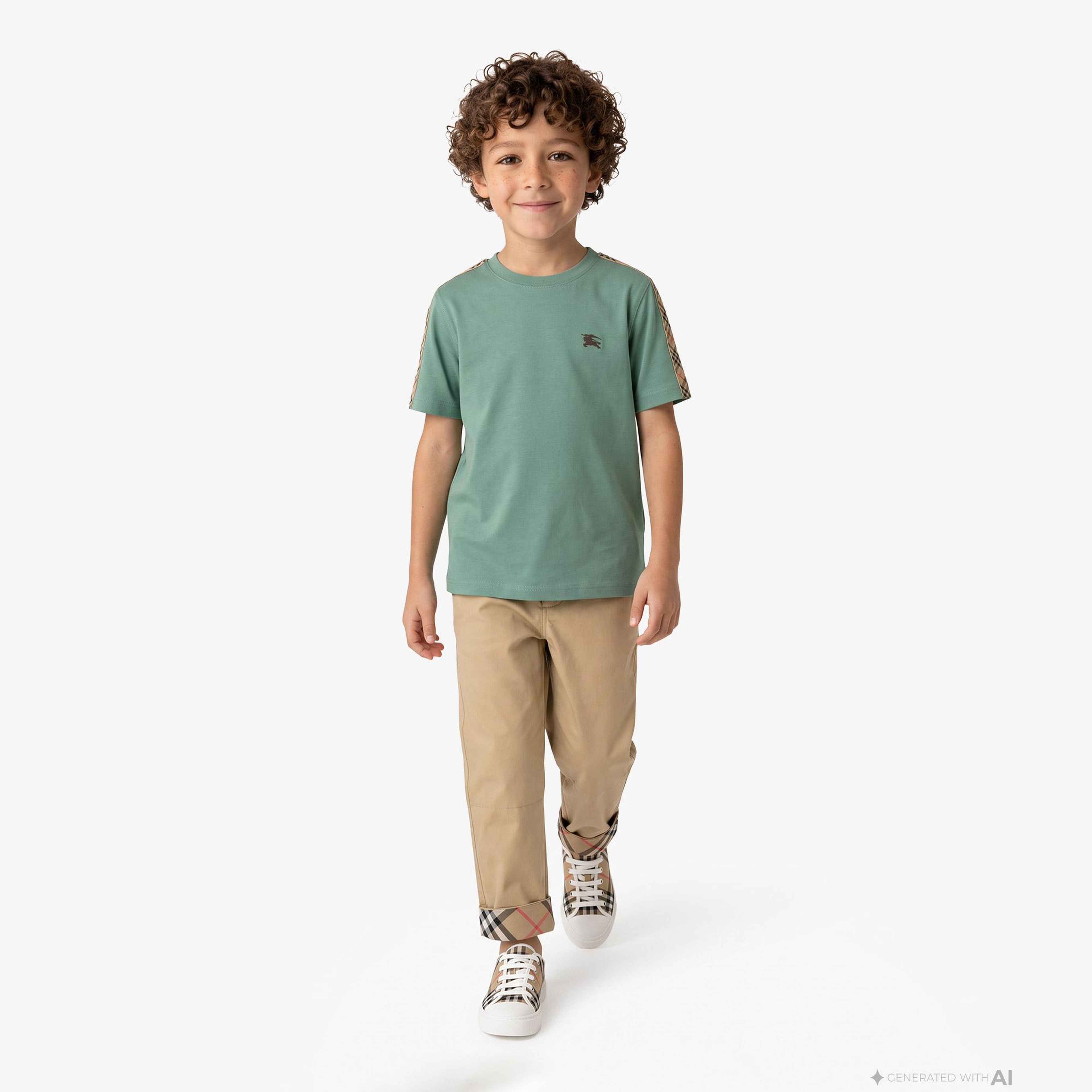 Burberry Cedar Check Tape Çocuk Yeşil T-Shirt