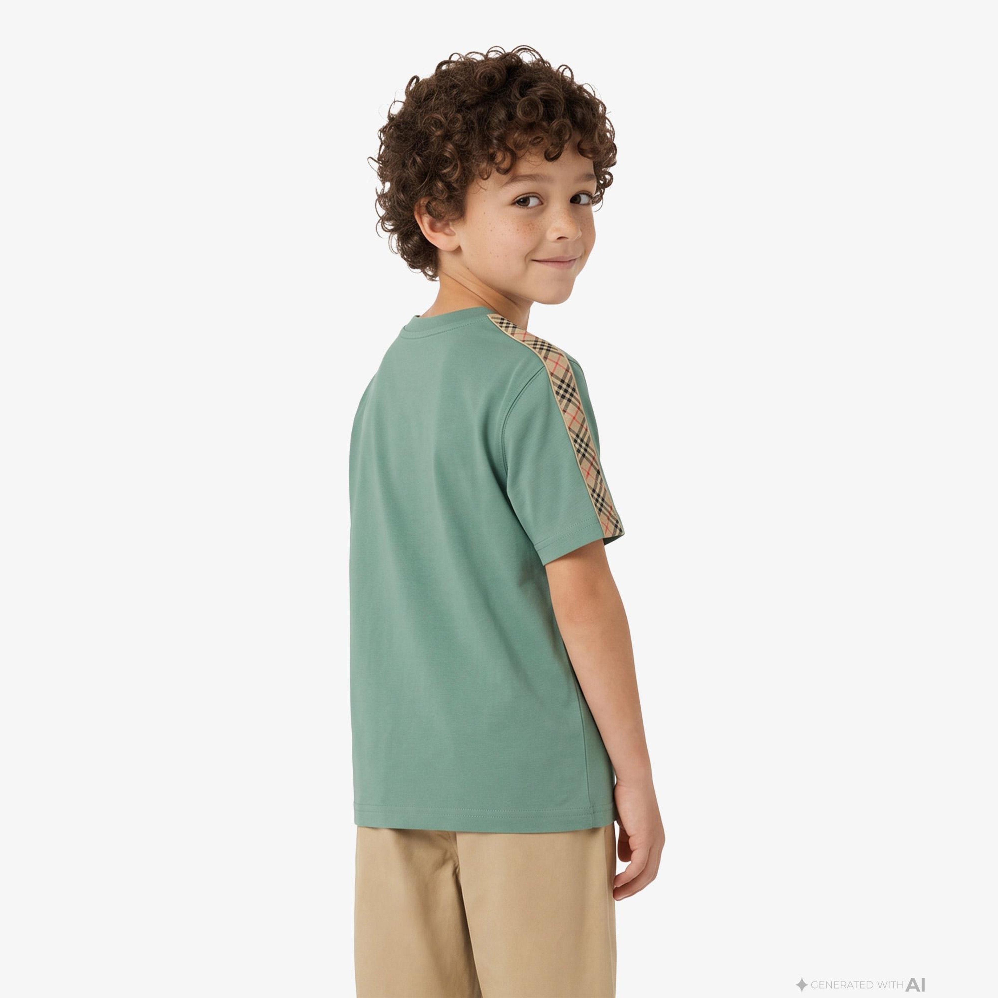 Burberry Cedar Check Tape Çocuk Yeşil T-Shirt
