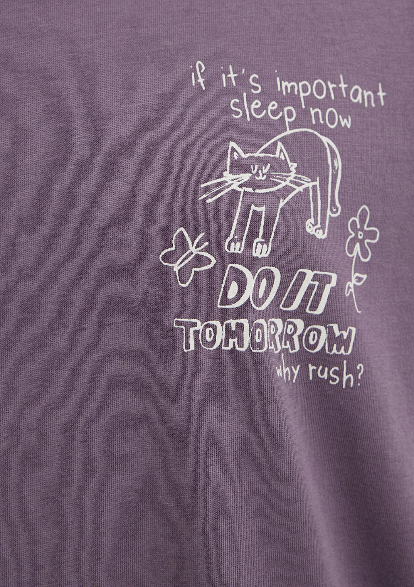 Mavi Kedi Baskılı Mor Tişört Regular Fit / Normal Kesim 1613875-70648