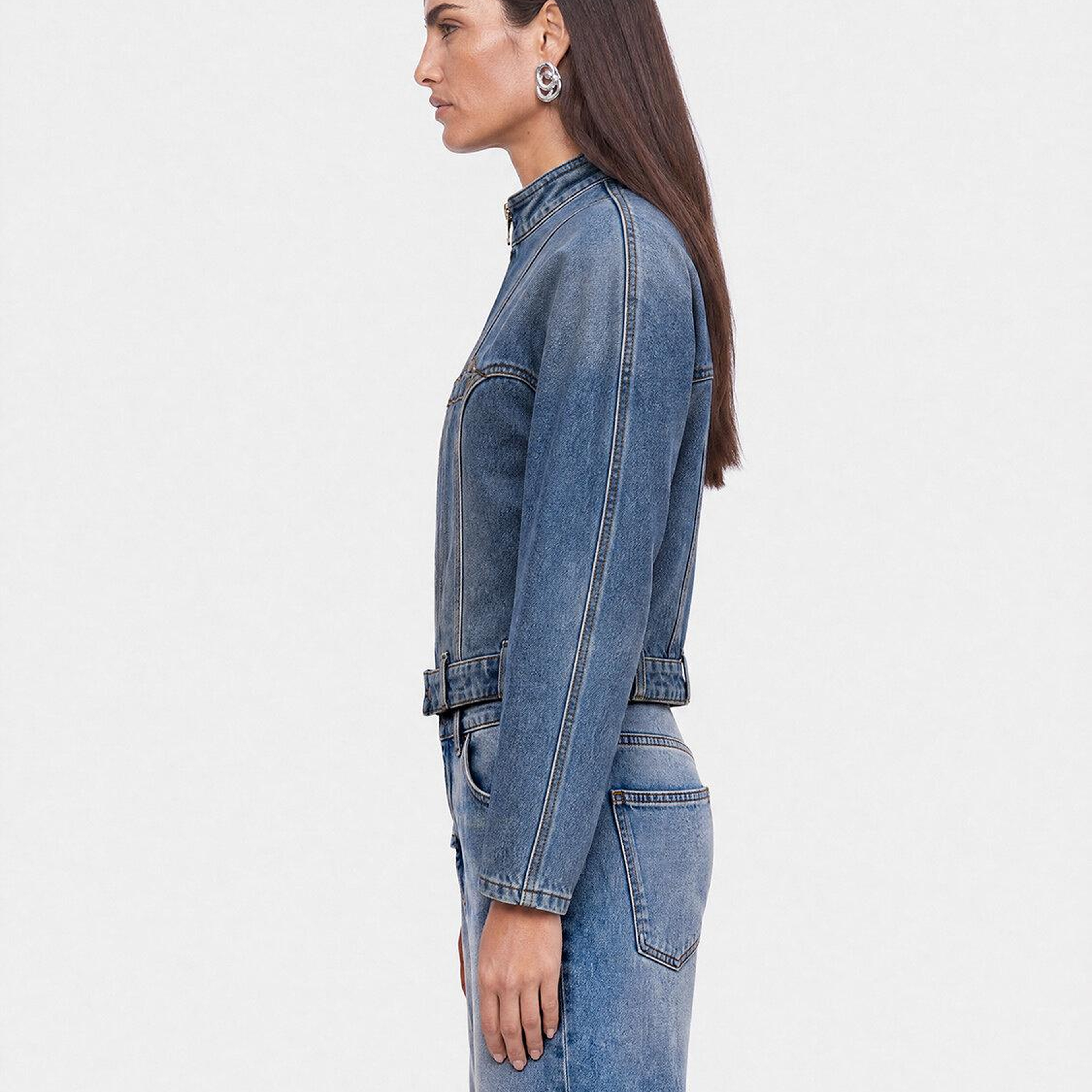 Dik Yaka Denim Ceket