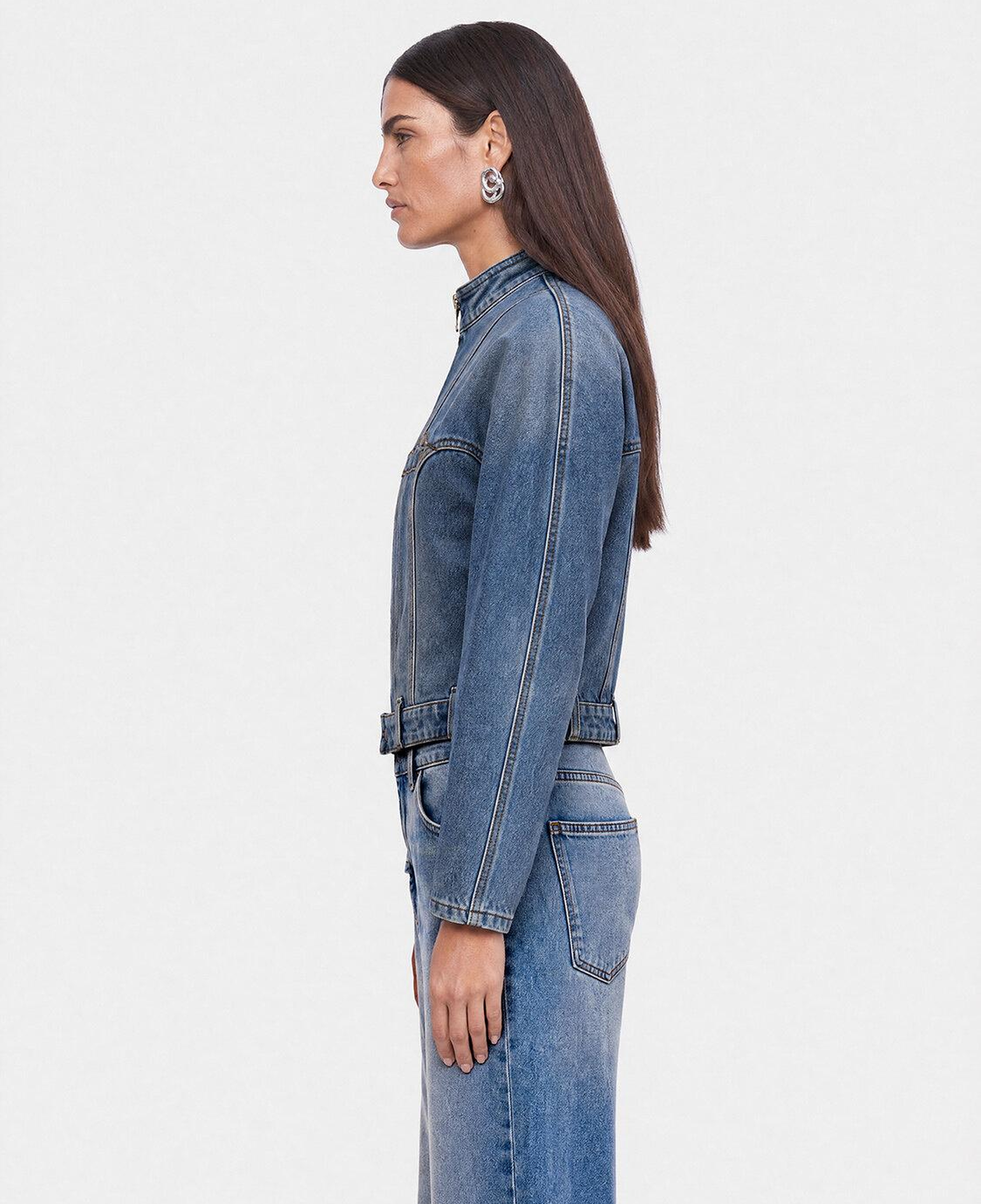 Dik Yaka Denim Ceket