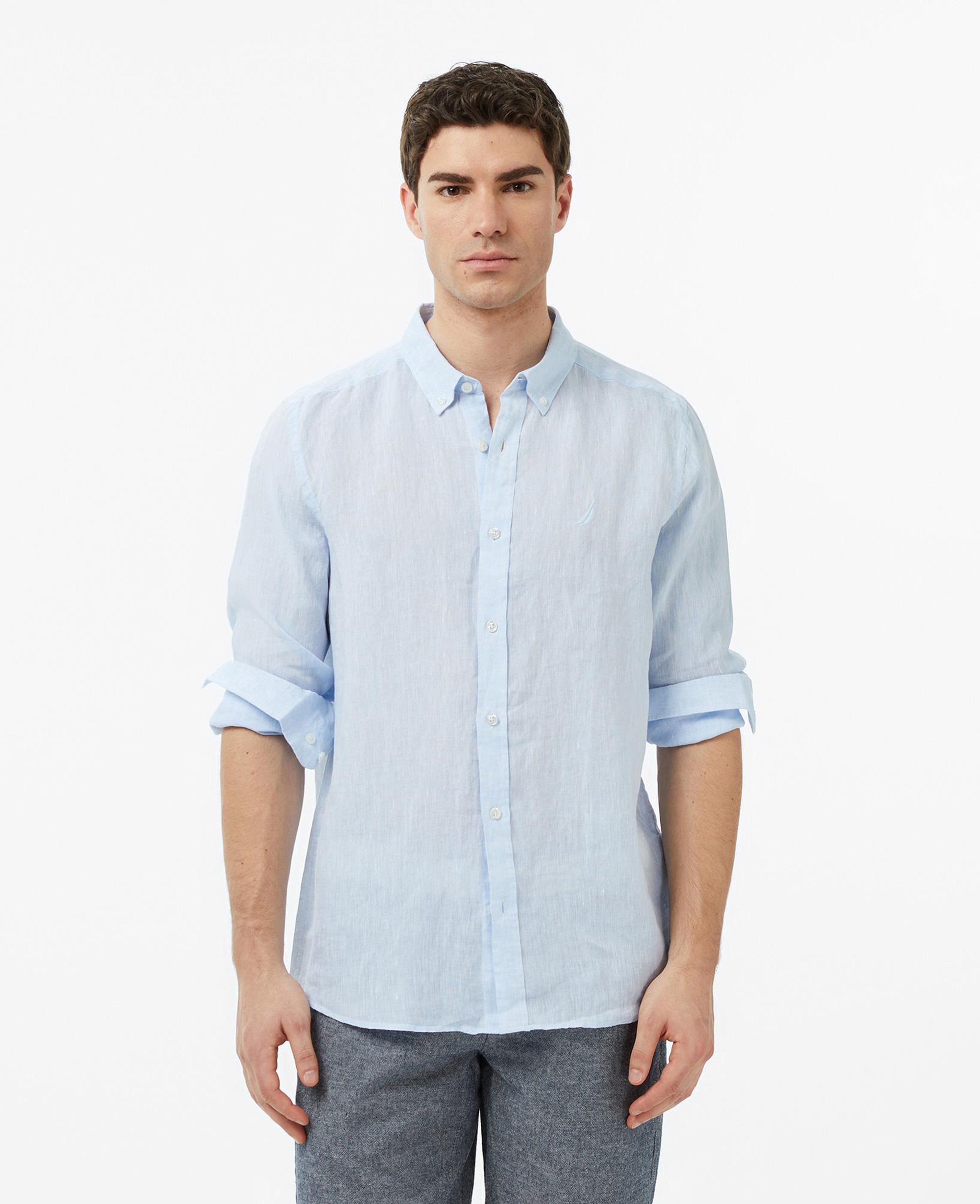 Nautica Erkek Mavi Regular Fit Keten Gömlek