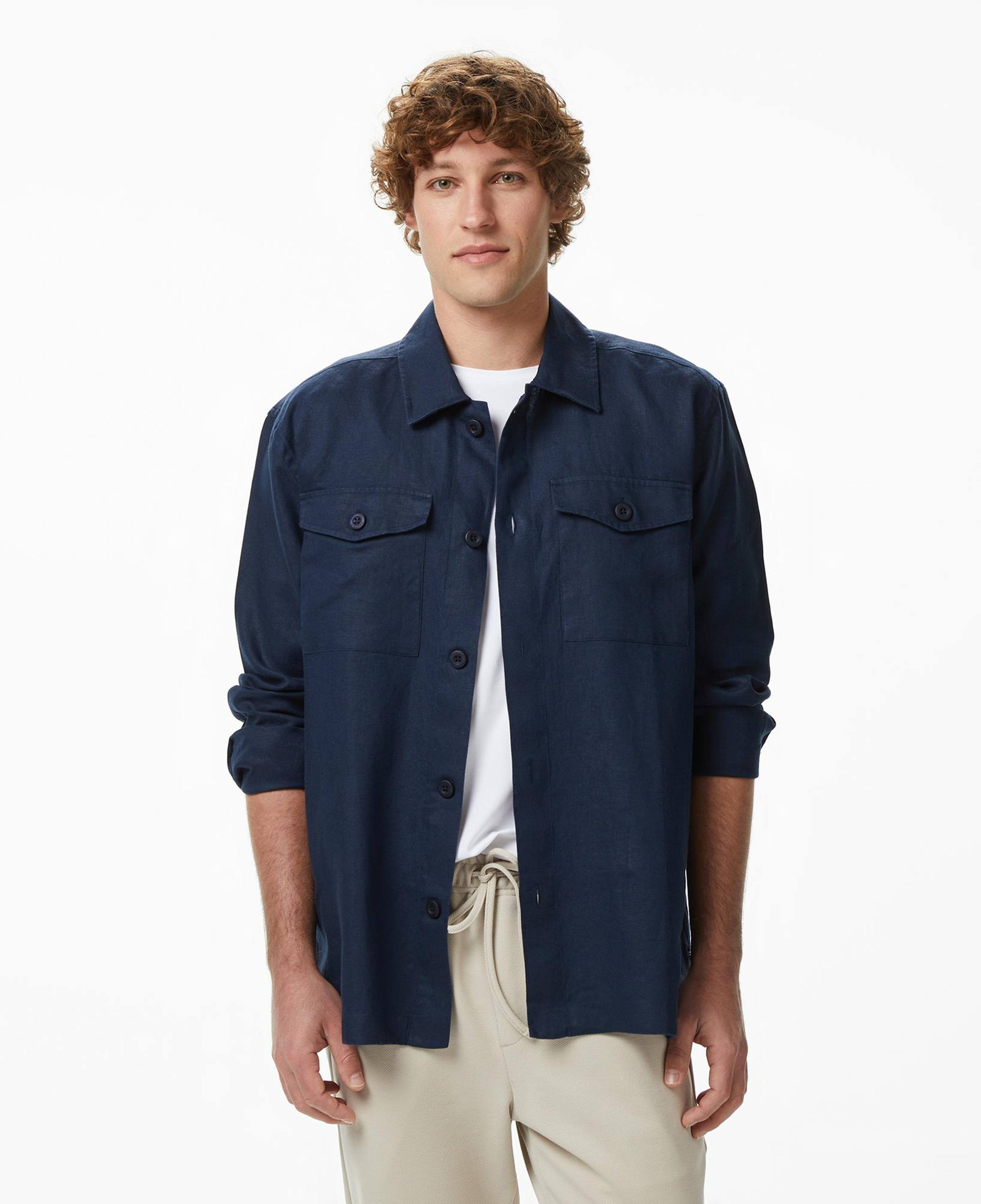 Nautica Erkek Lacivert Regular Fit Keten Gömlek