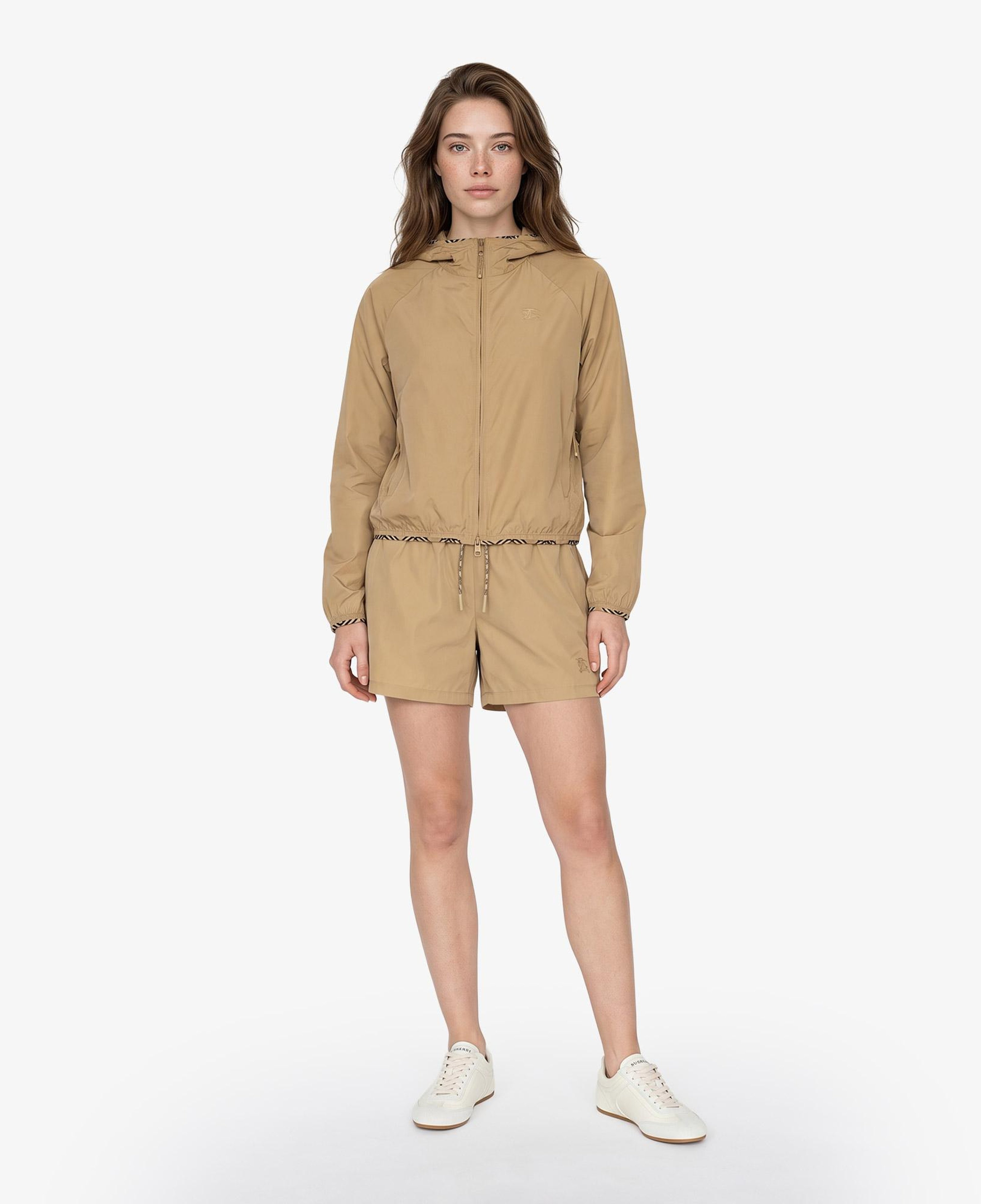 Burberry Stretch Nylon Hooded Kadın Bej Mont