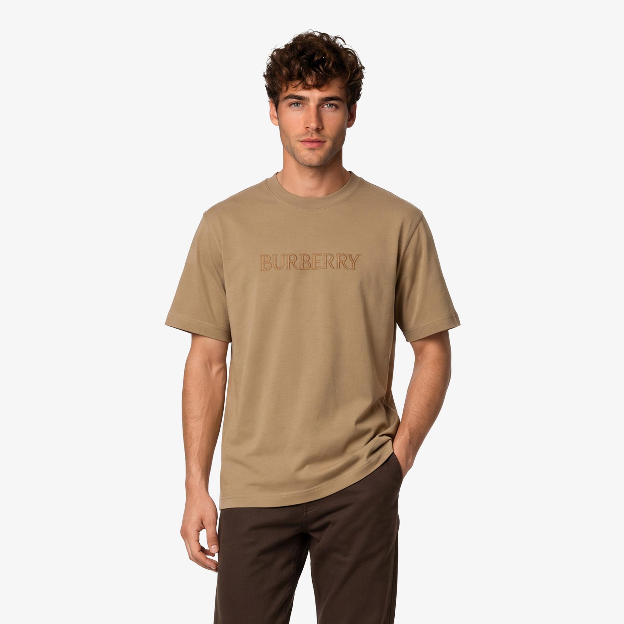 Burberry Logo Cotton Erkek Bej T-Shirt