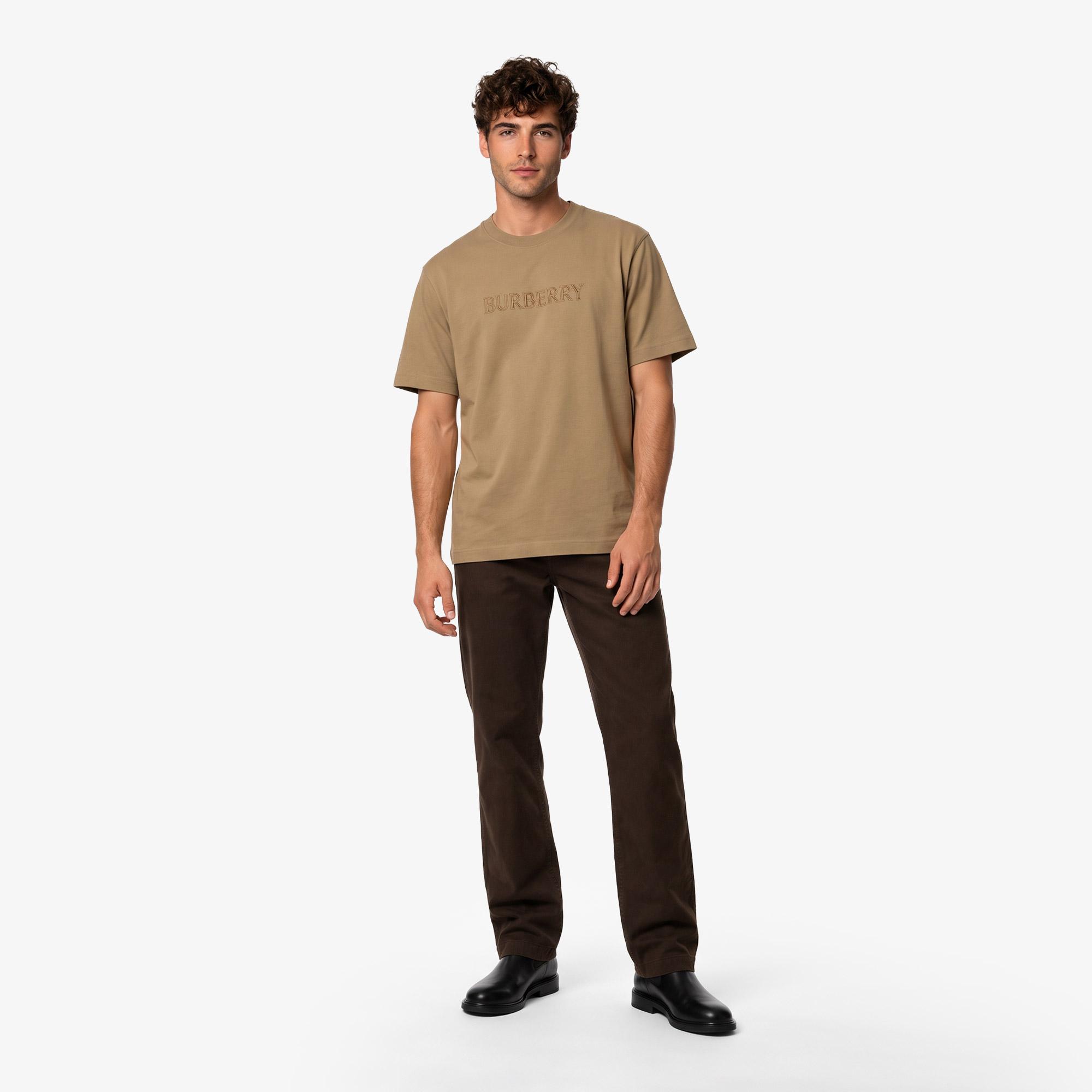 Burberry Logo Cotton Erkek Bej T-Shirt