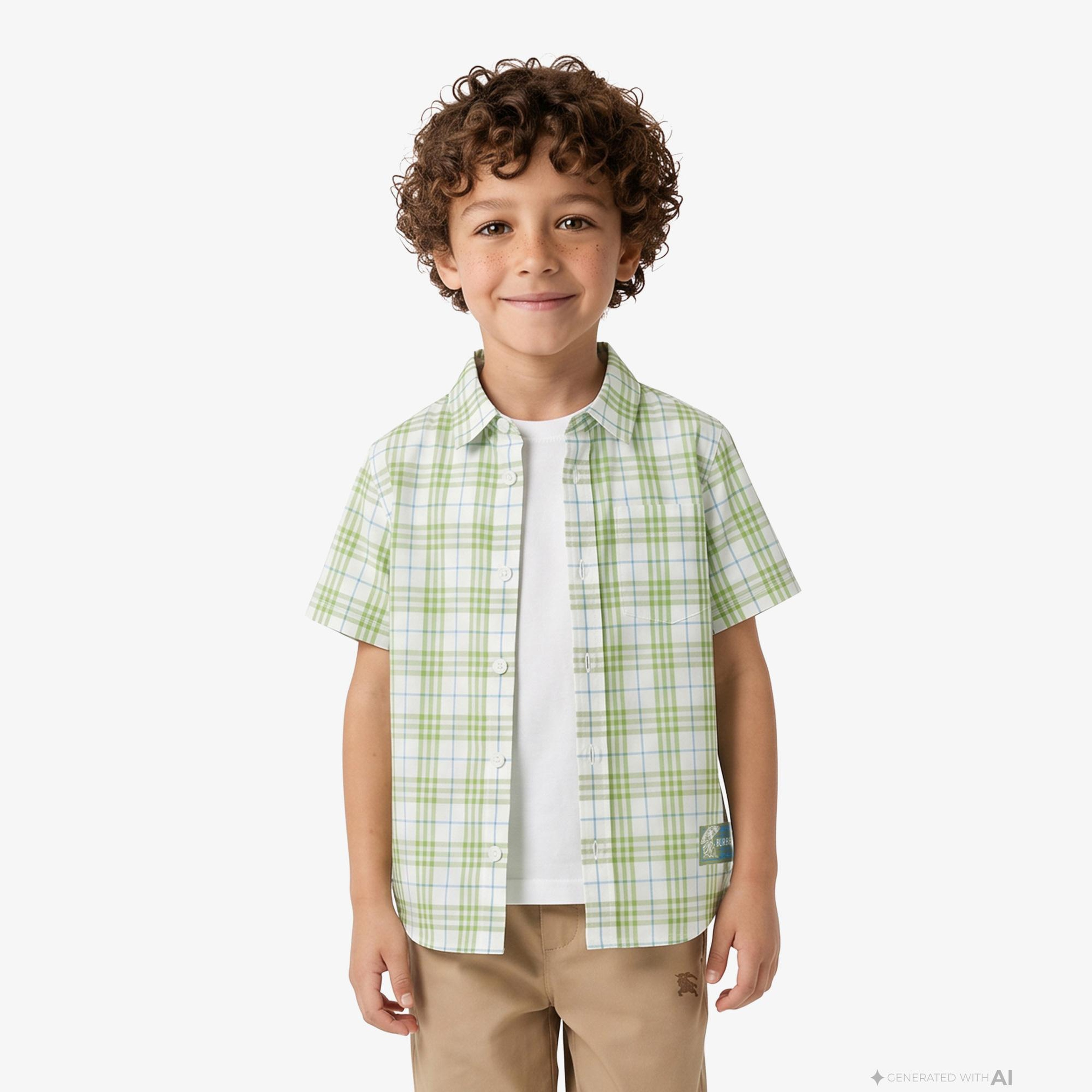 Burberry Check Cotton Çocuk Yeşil Gömlek
