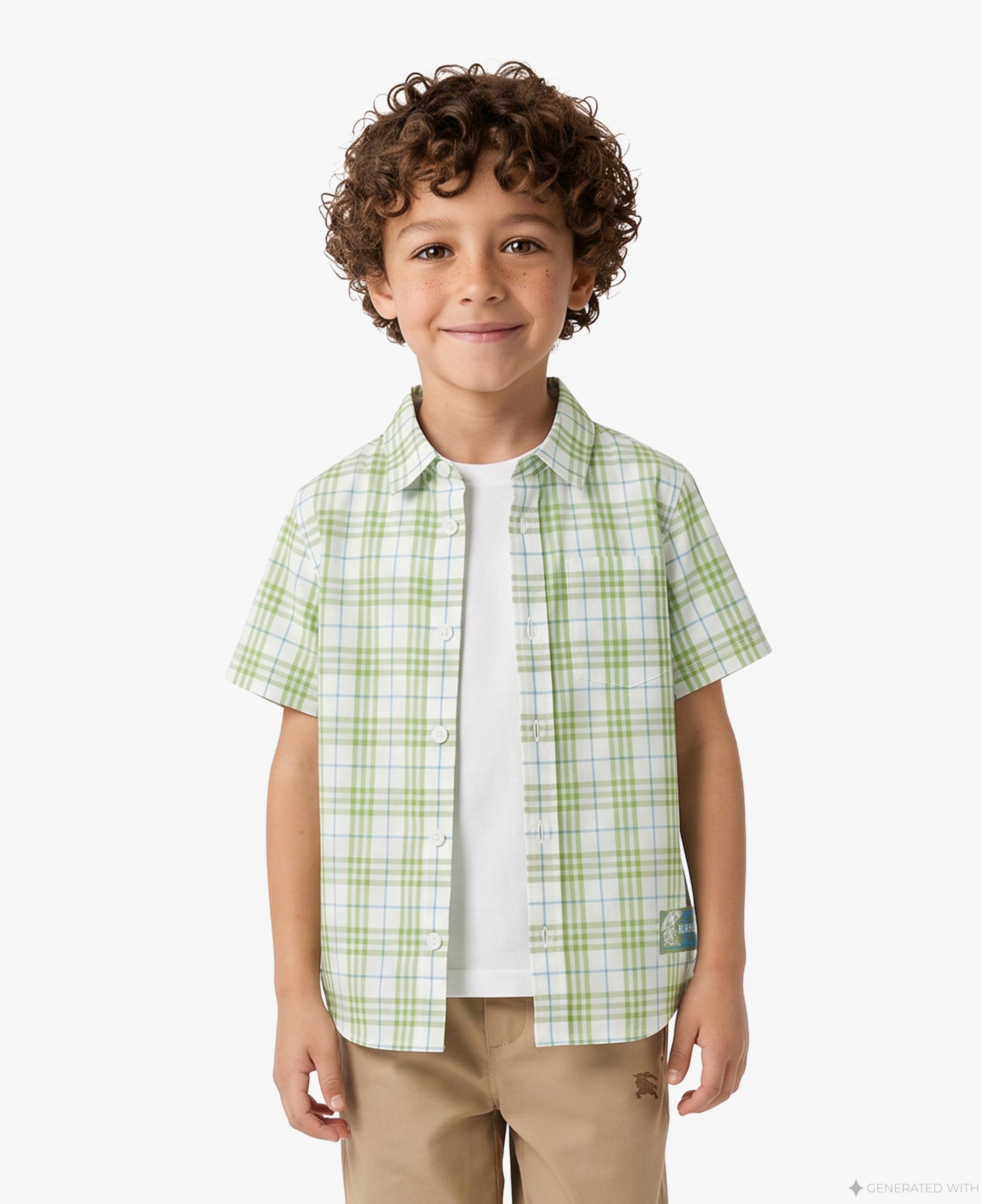 Burberry Check Cotton Çocuk Yeşil Gömlek
