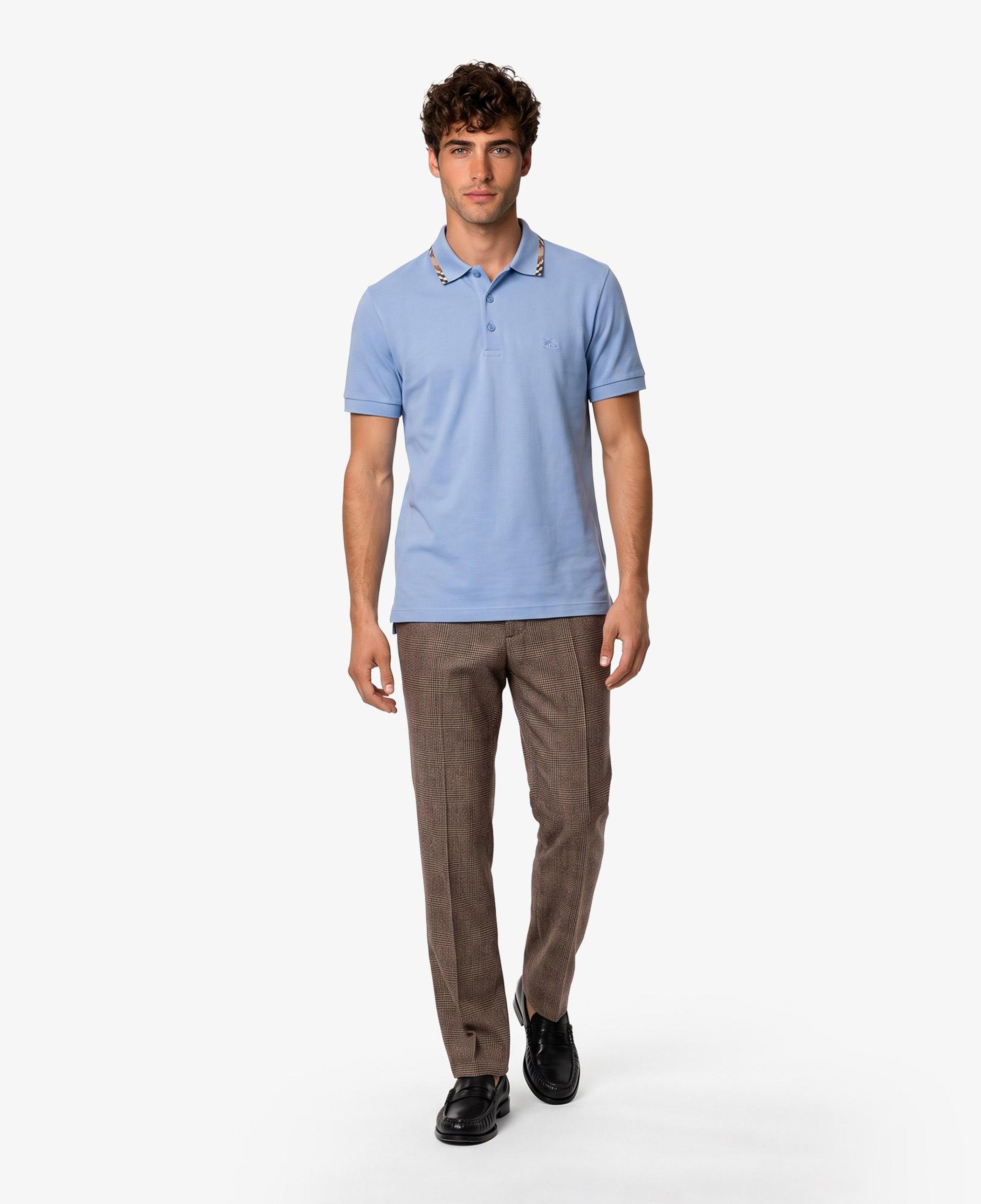 Burberry Check Trim Cotton Erkek Mavi Polo