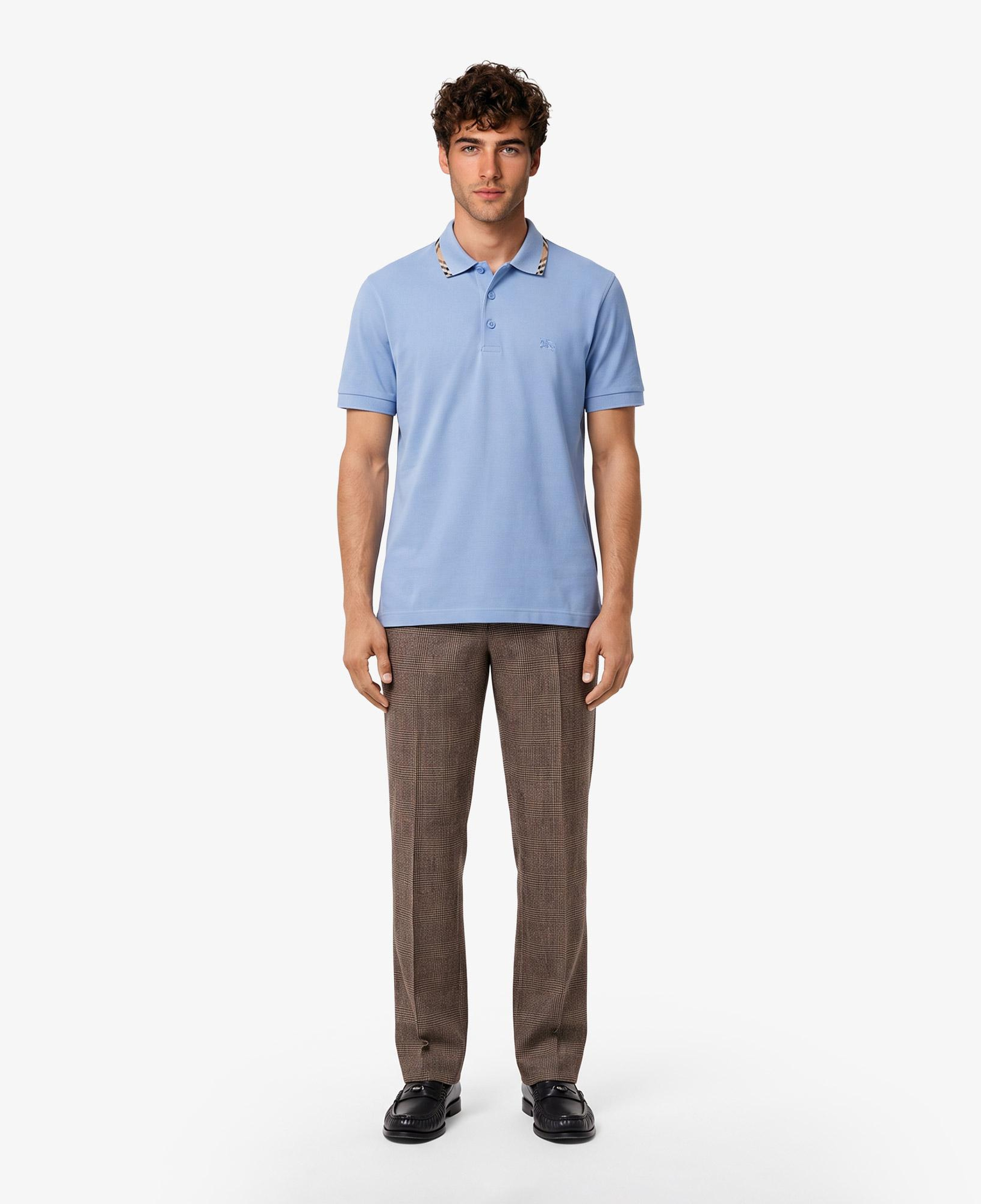 Burberry Check Trim Cotton Erkek Mavi Polo