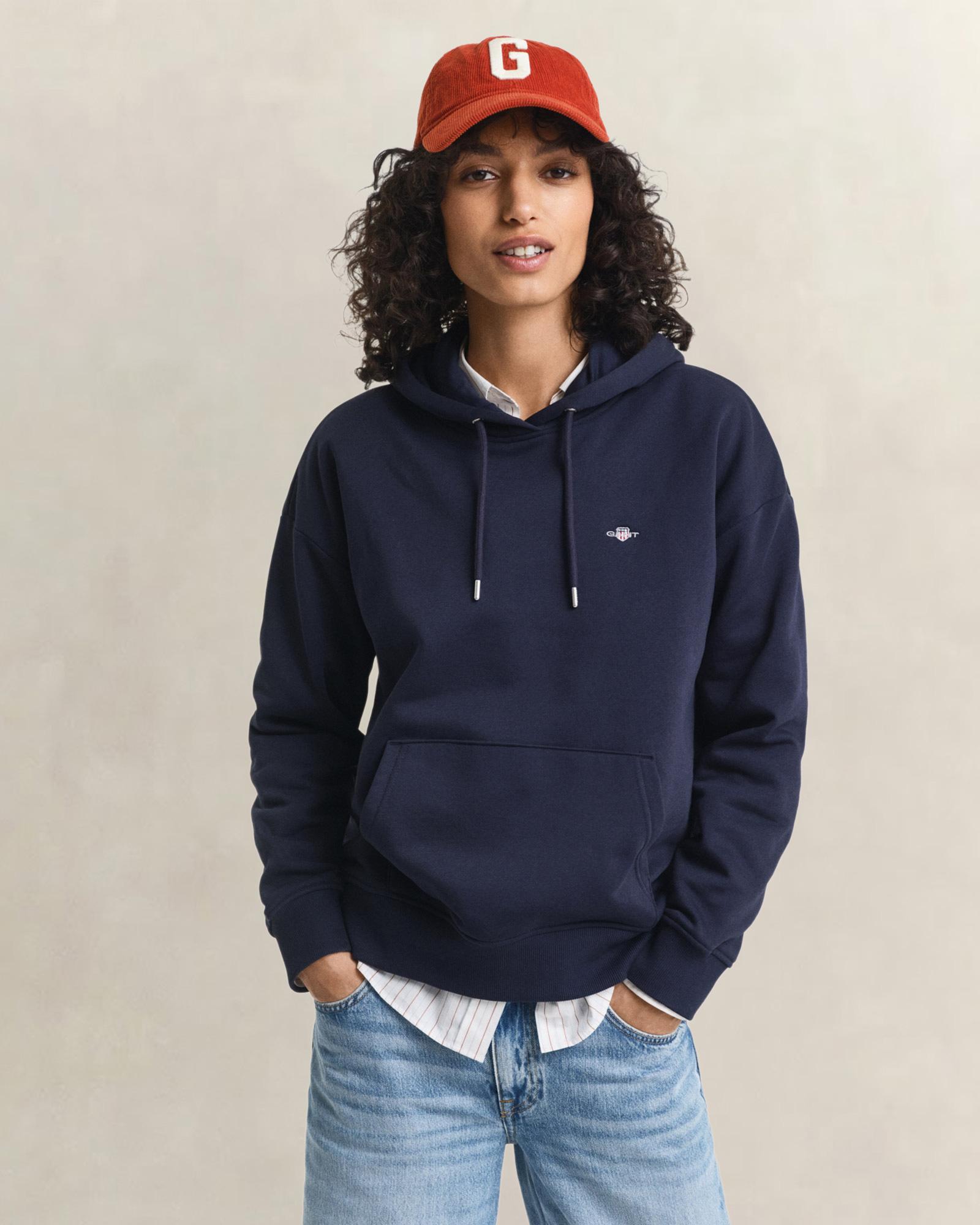 GANT Kadın Lacivert Relaxed Fit Kapüşonlu Sweatshirt