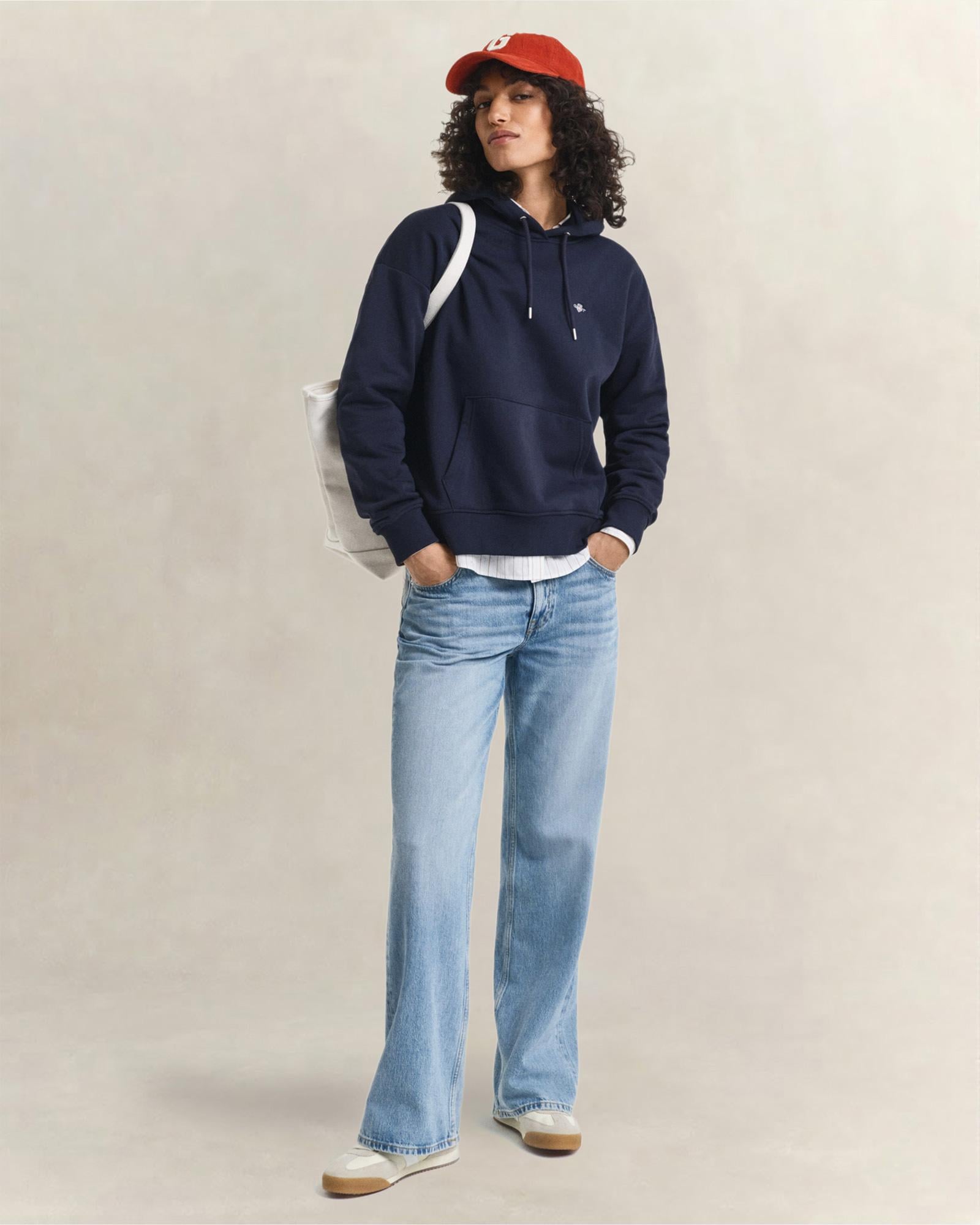 GANT Kadın Lacivert Relaxed Fit Kapüşonlu Sweatshirt