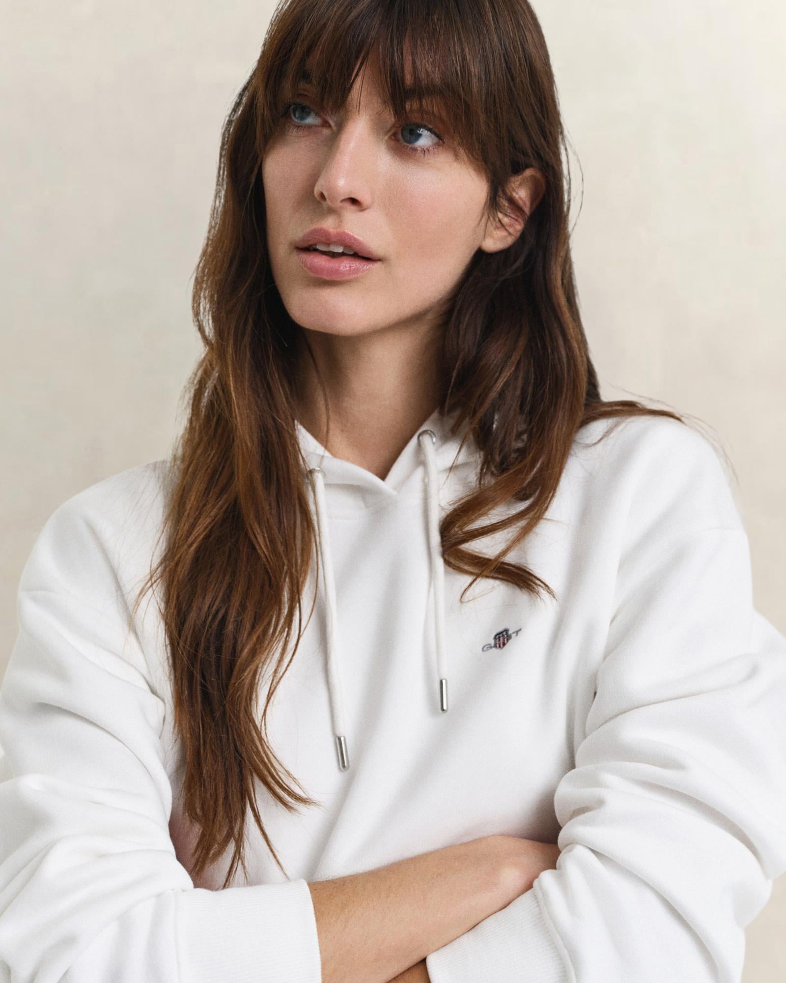 GANT Kadın Beyaz Relaxed Fit Kapüşonlu Sweatshirt