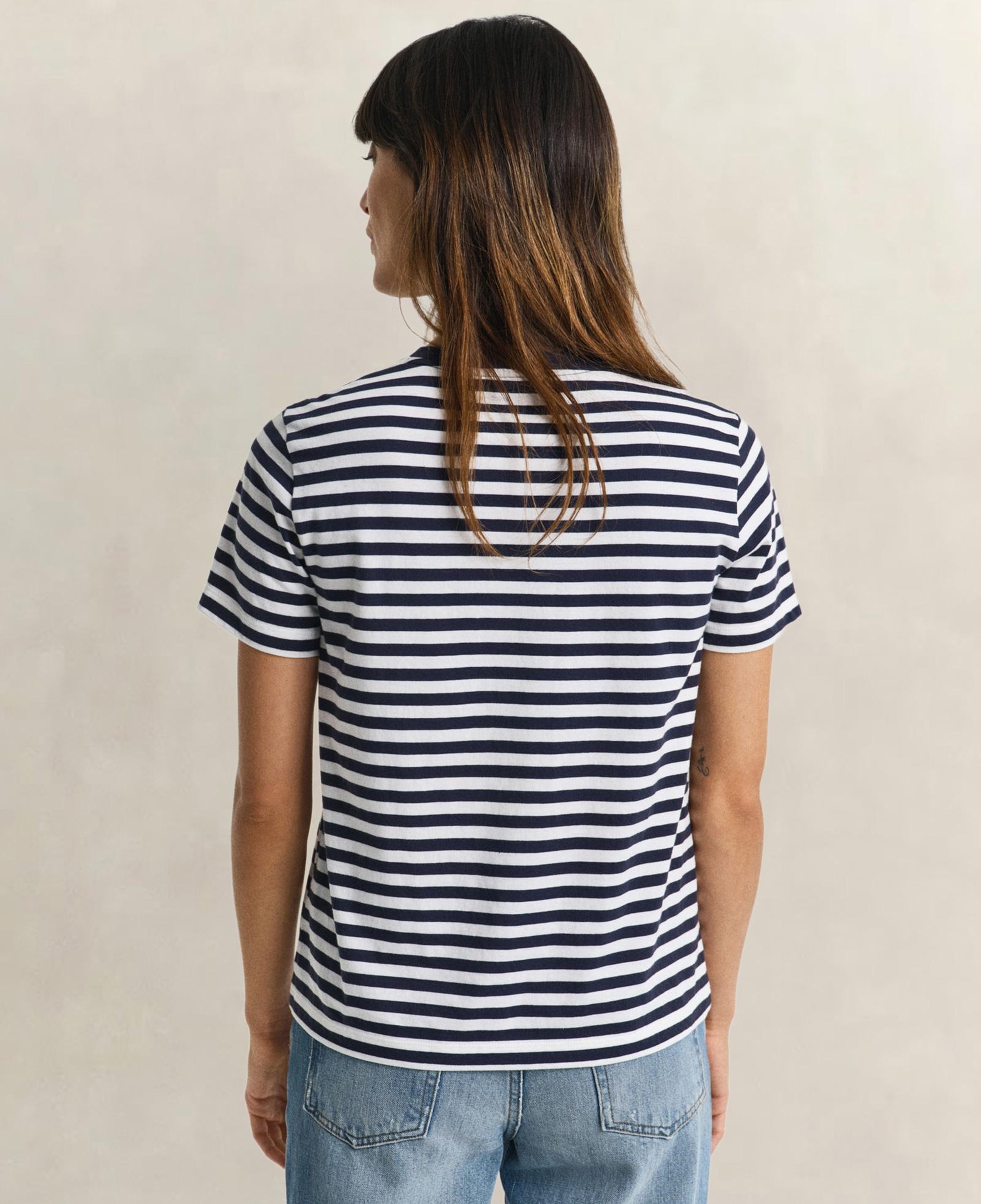 GANT Kadın Lacivert Bisiklet Yaka Regular Fit Çizgili T-Shirt