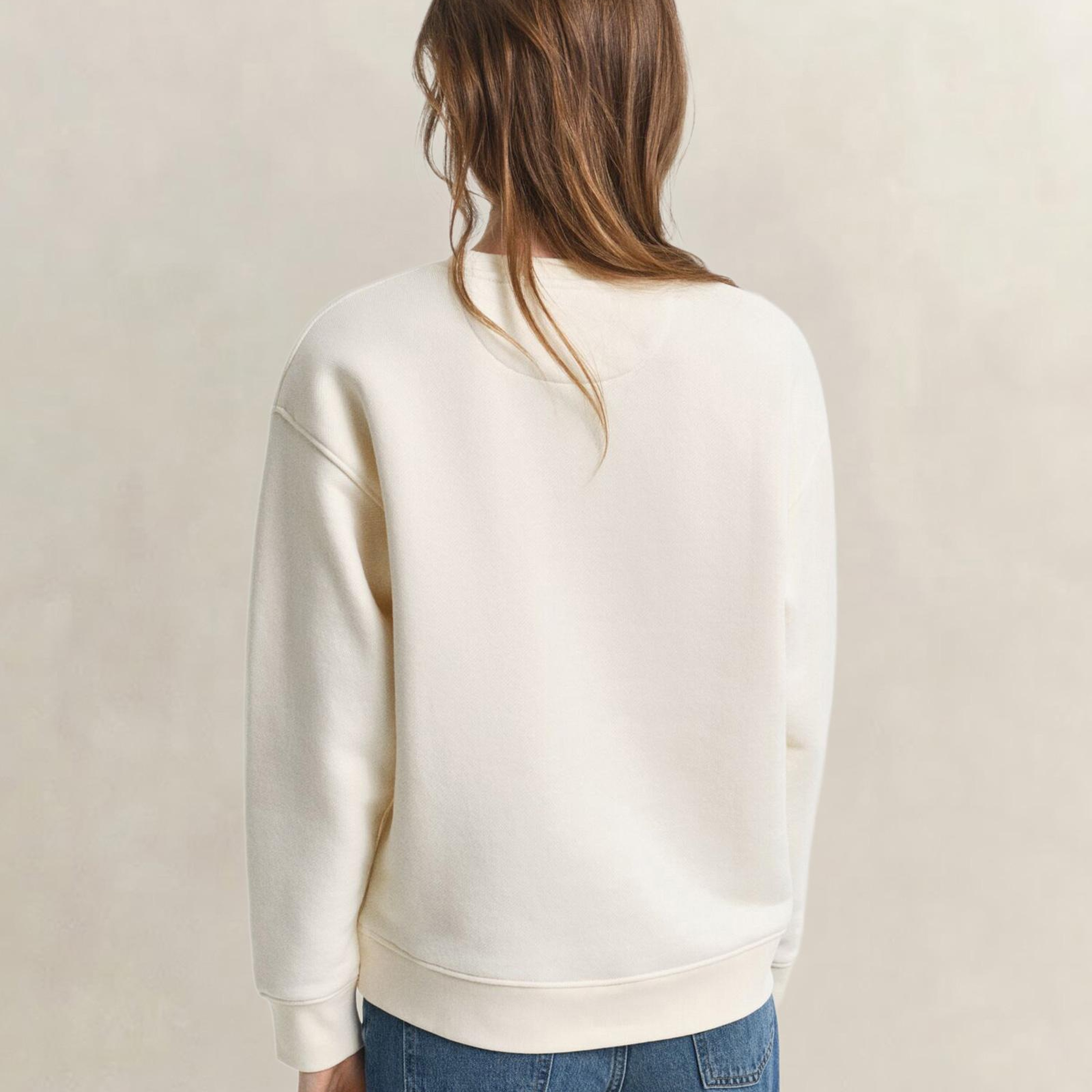 GANT Kadın Krem Relaxed Fit Bisiklet Yaka Sweatshirt