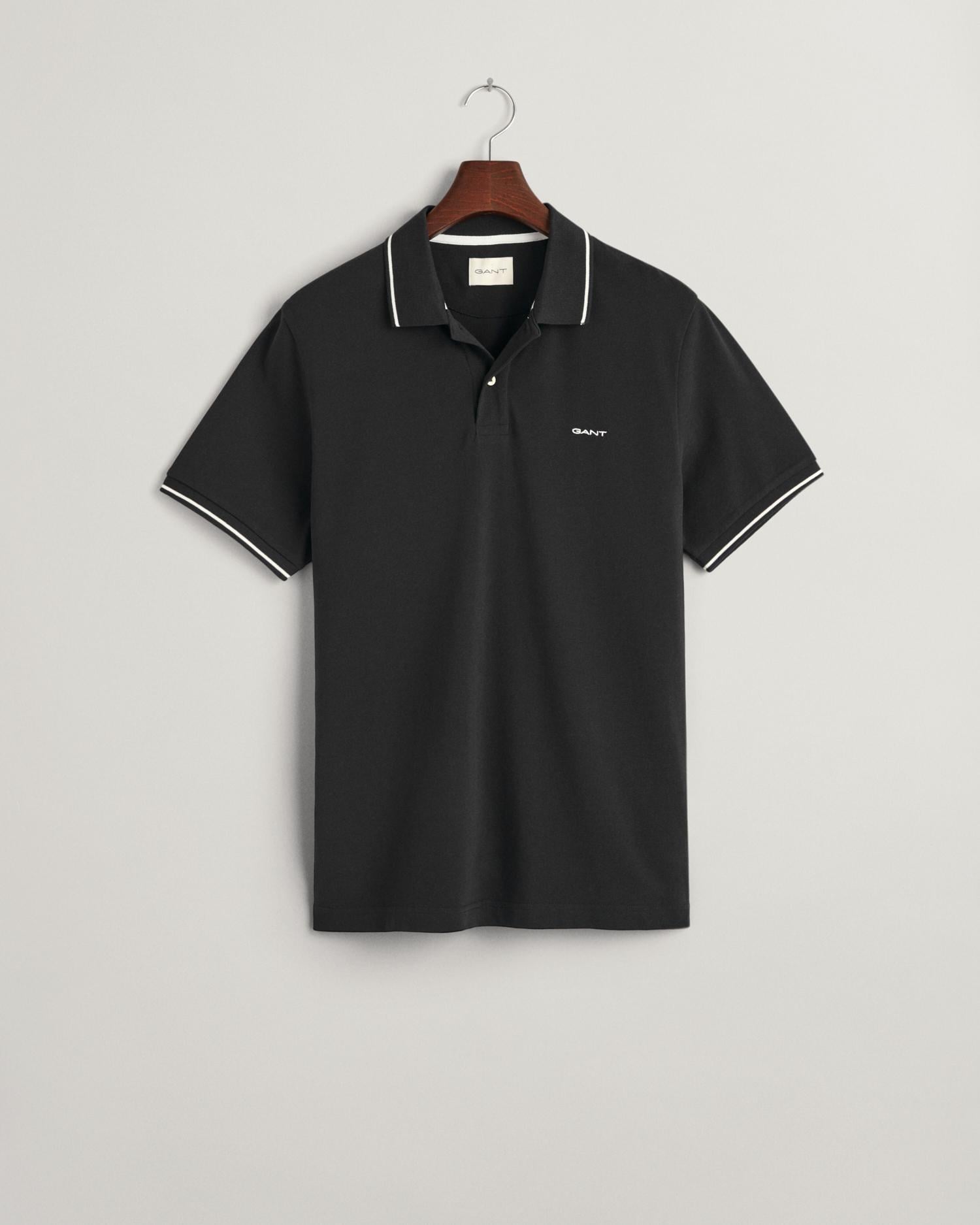 GANT Erkek Siyah Regular Fit Polo Yaka T-Shirt