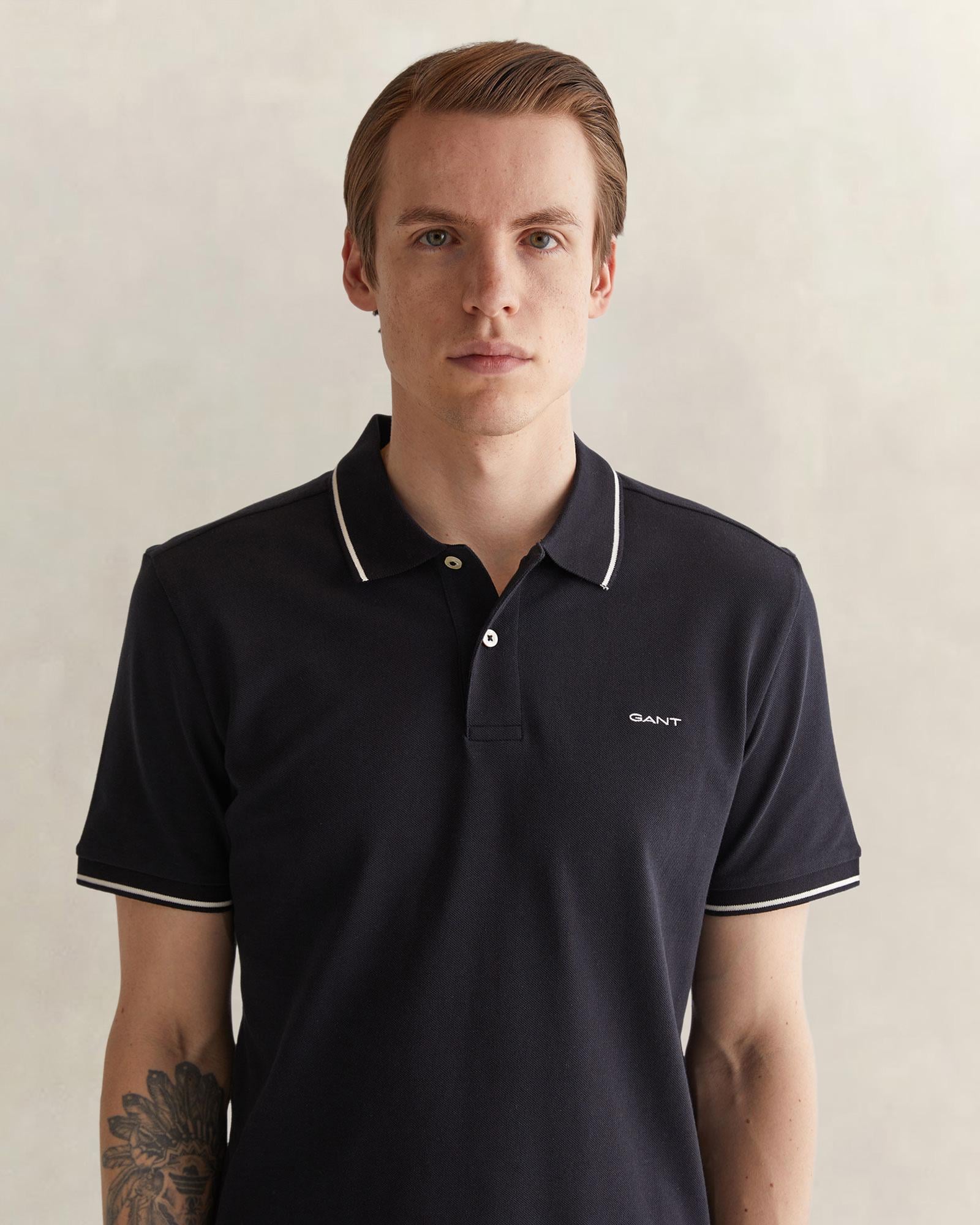 GANT Erkek Siyah Regular Fit Polo Yaka T-Shirt