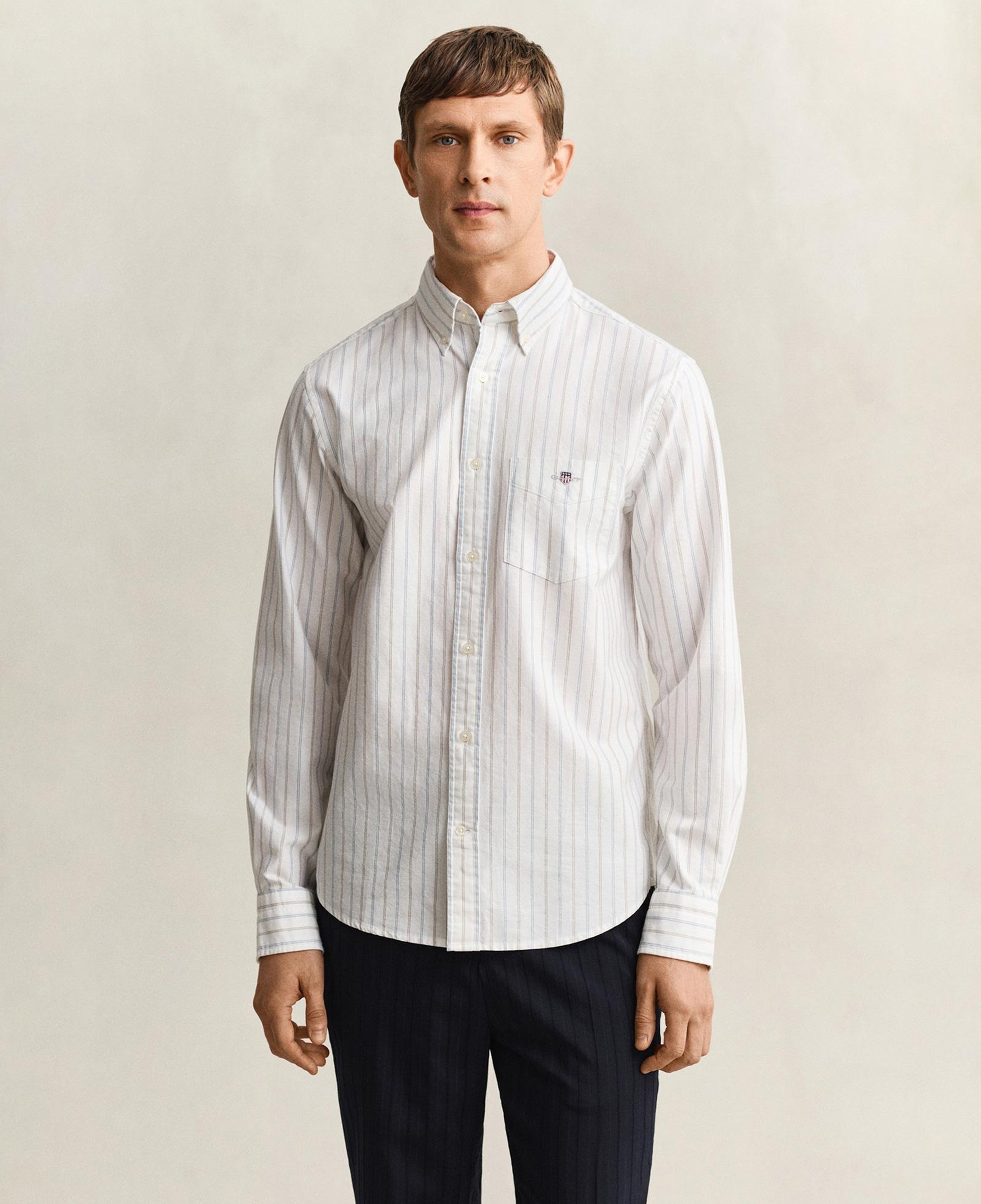 GANT Erkek Beyaz Regular Fit Çizgili Logolu Gömlek