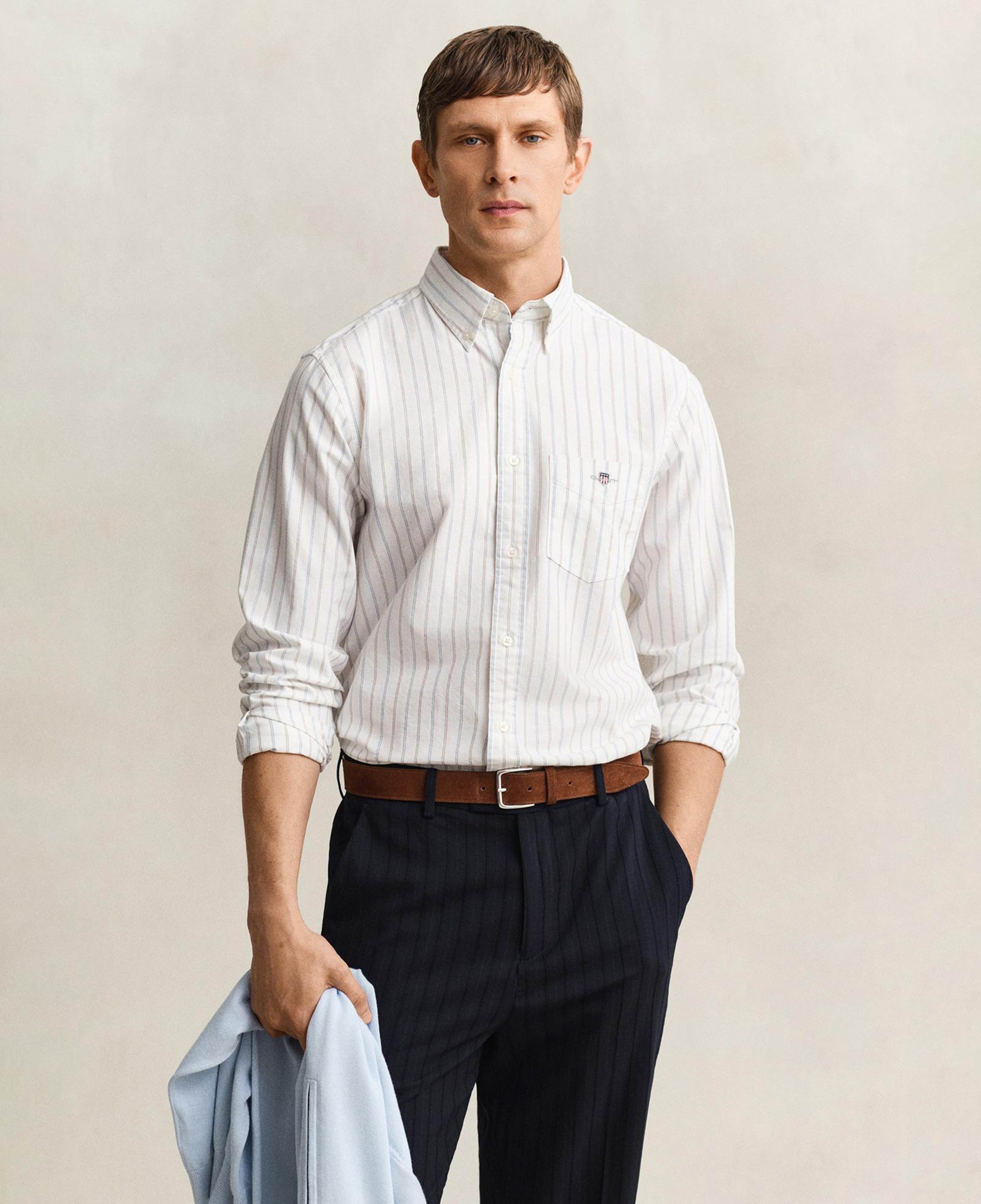 GANT Erkek Beyaz Regular Fit Çizgili Logolu Gömlek