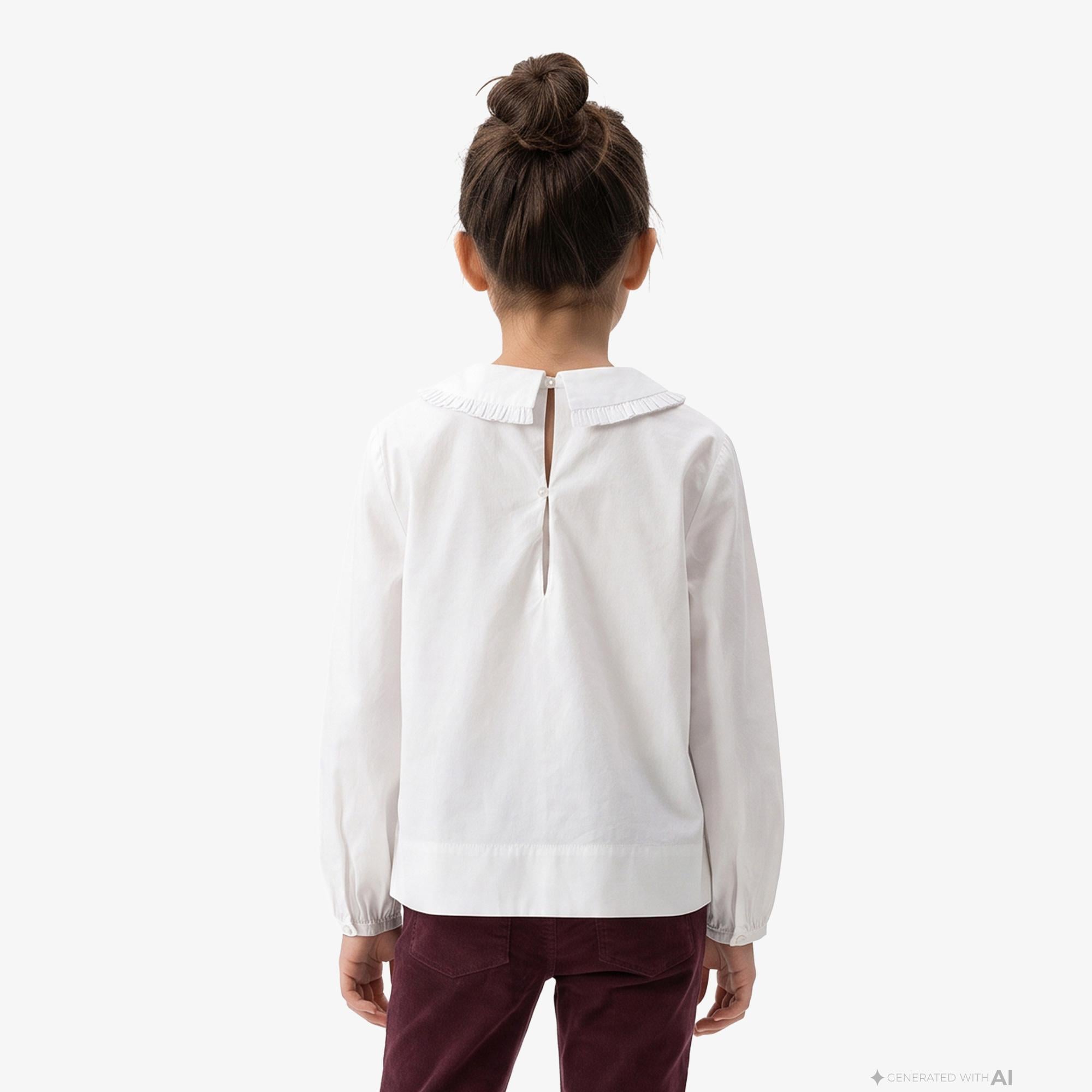 Burberry Cora Frill Cotton Çocuk Beyaz Gömlek