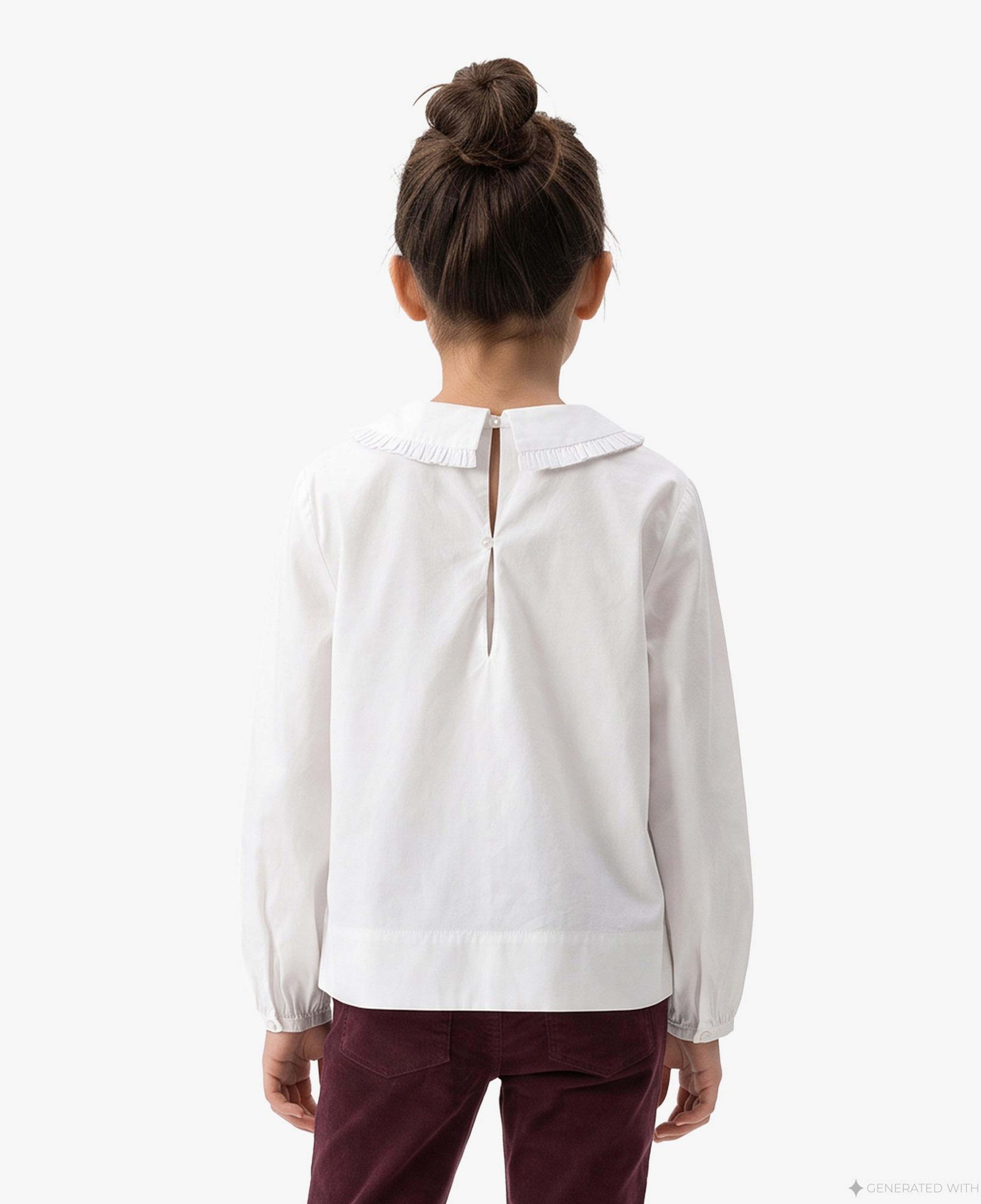 Burberry Cora Frill Cotton Çocuk Beyaz Gömlek