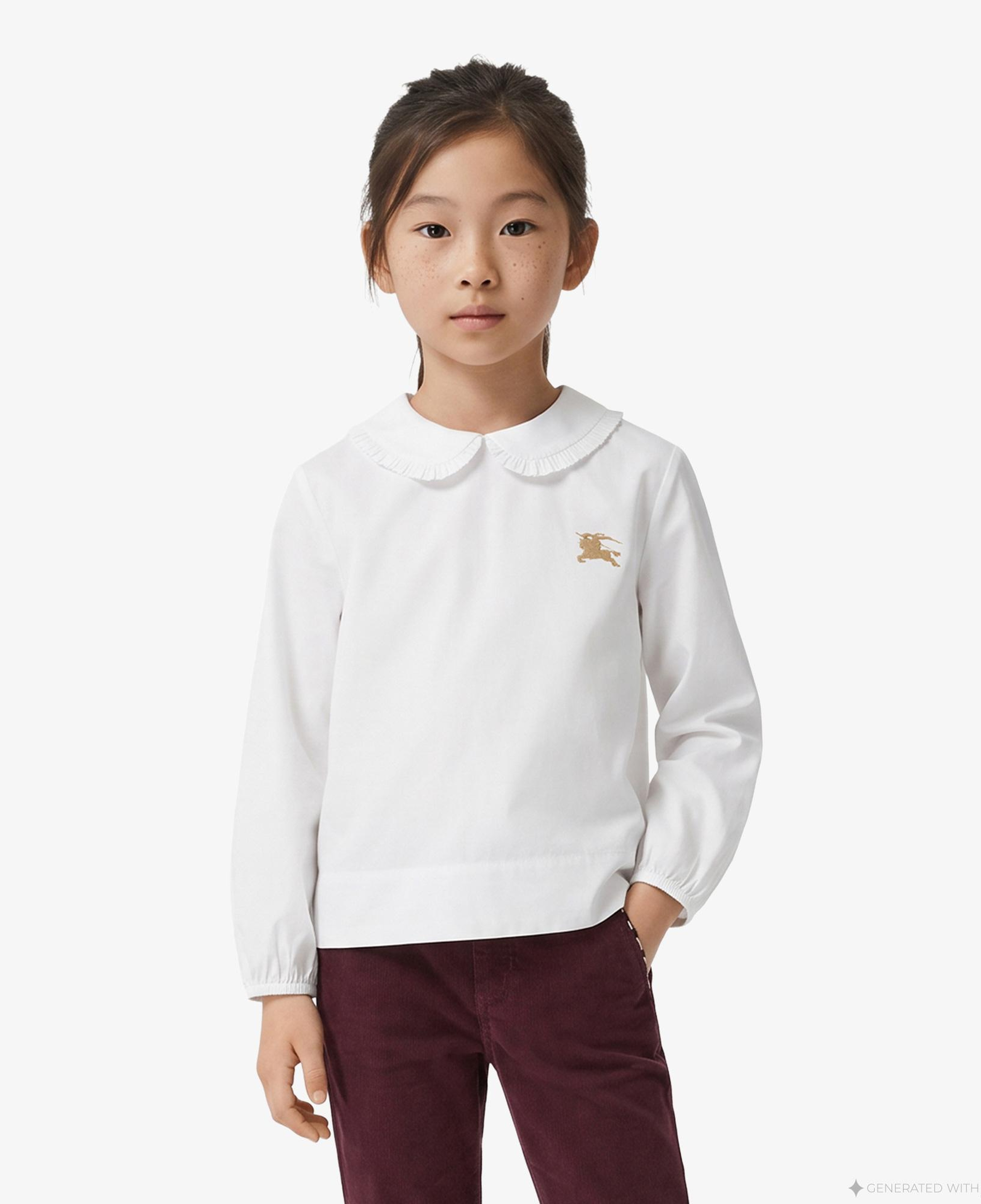 Burberry Cora Frill Cotton Çocuk Beyaz Gömlek