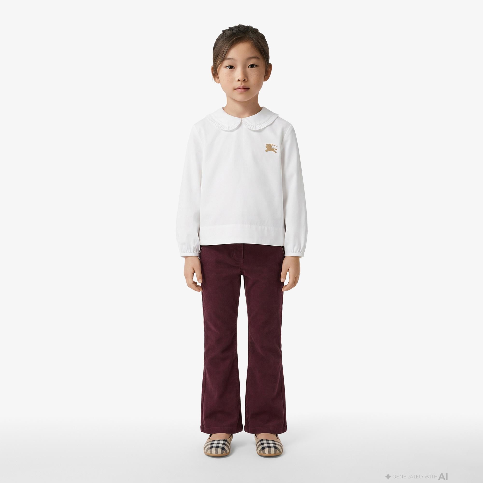 Burberry Cora Frill Cotton Çocuk Beyaz Gömlek