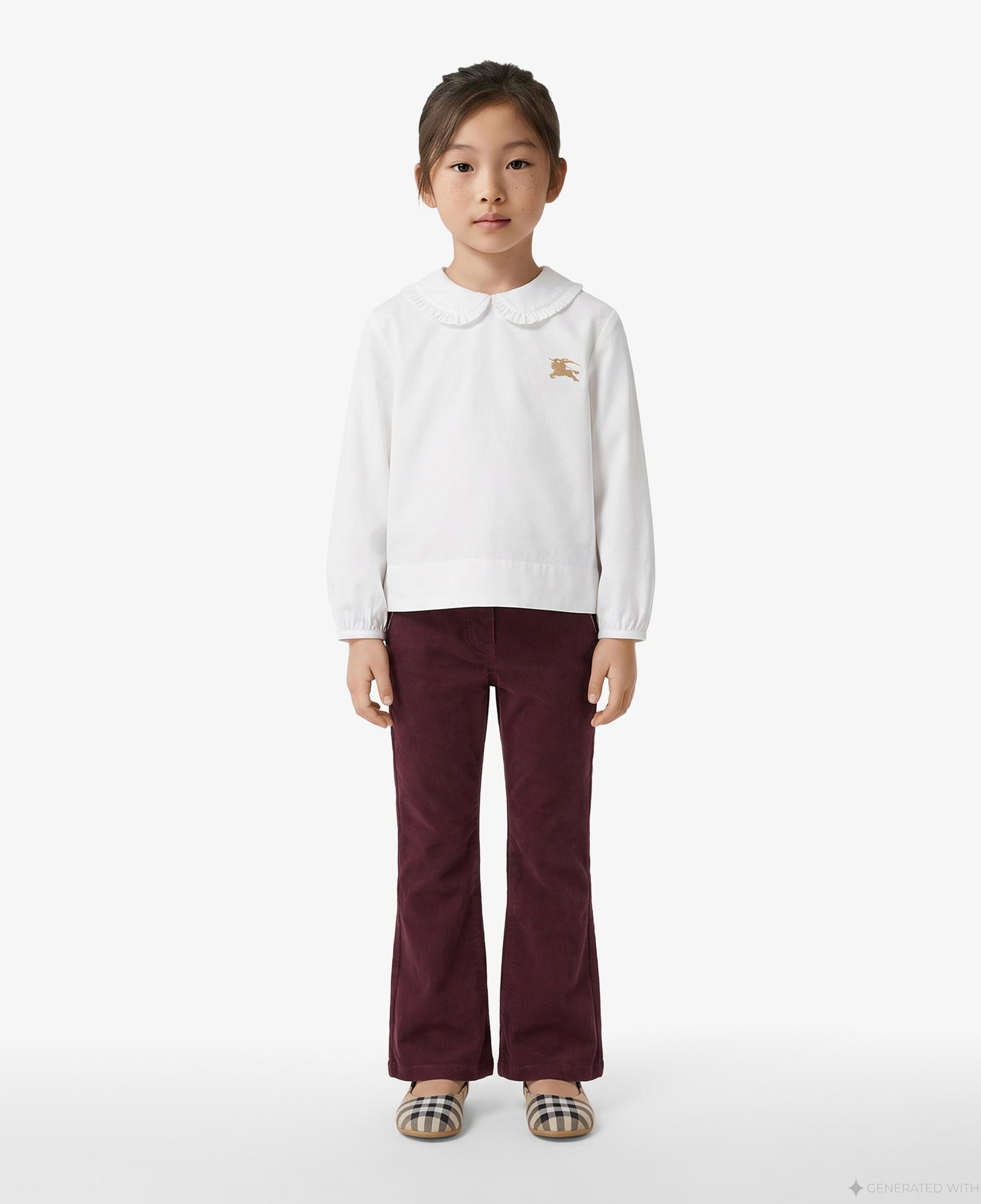 Burberry Cora Frill Cotton Çocuk Beyaz Gömlek