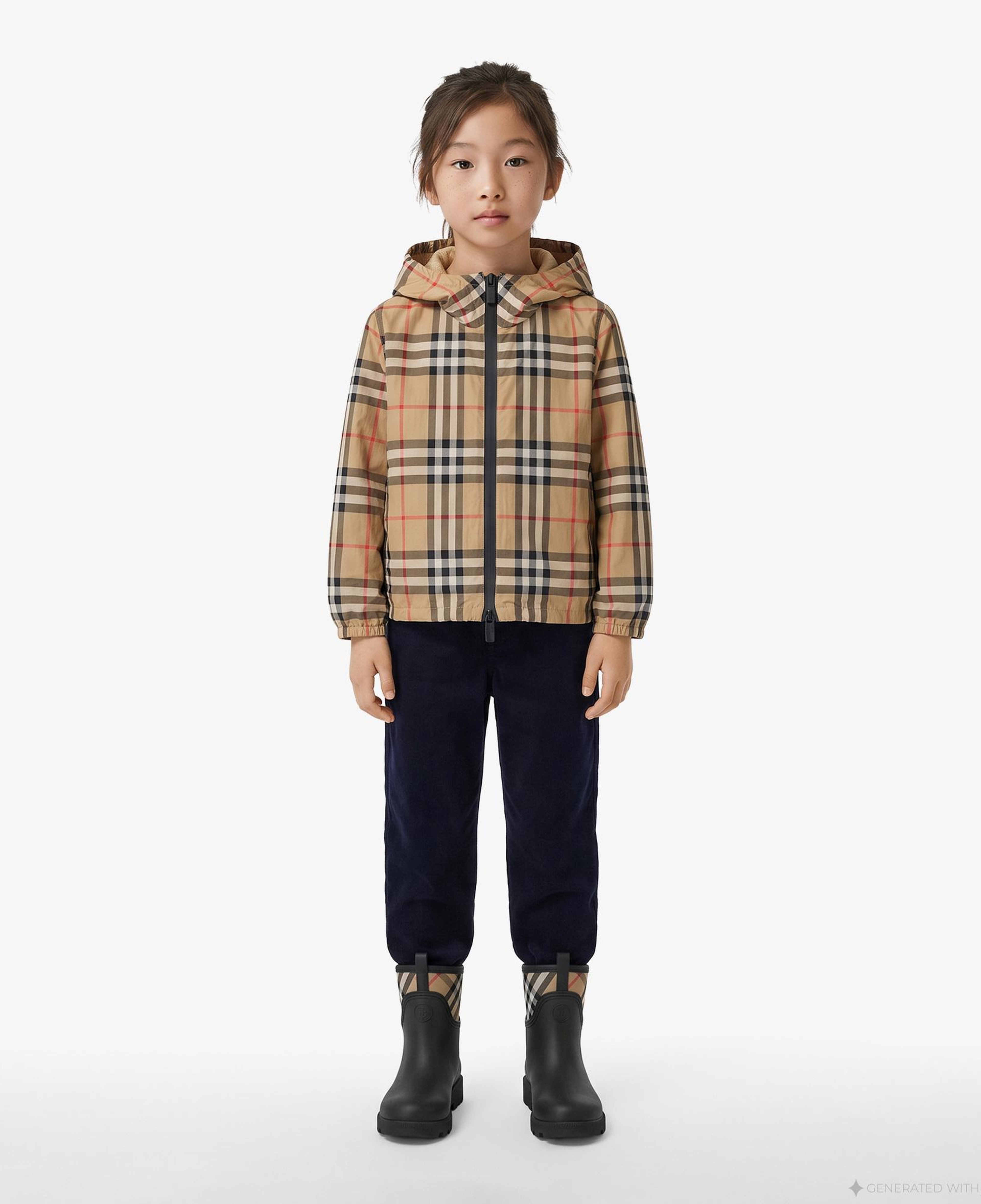 Burberry Cassius Check Nylon Hooded Çocuk Bej Mont