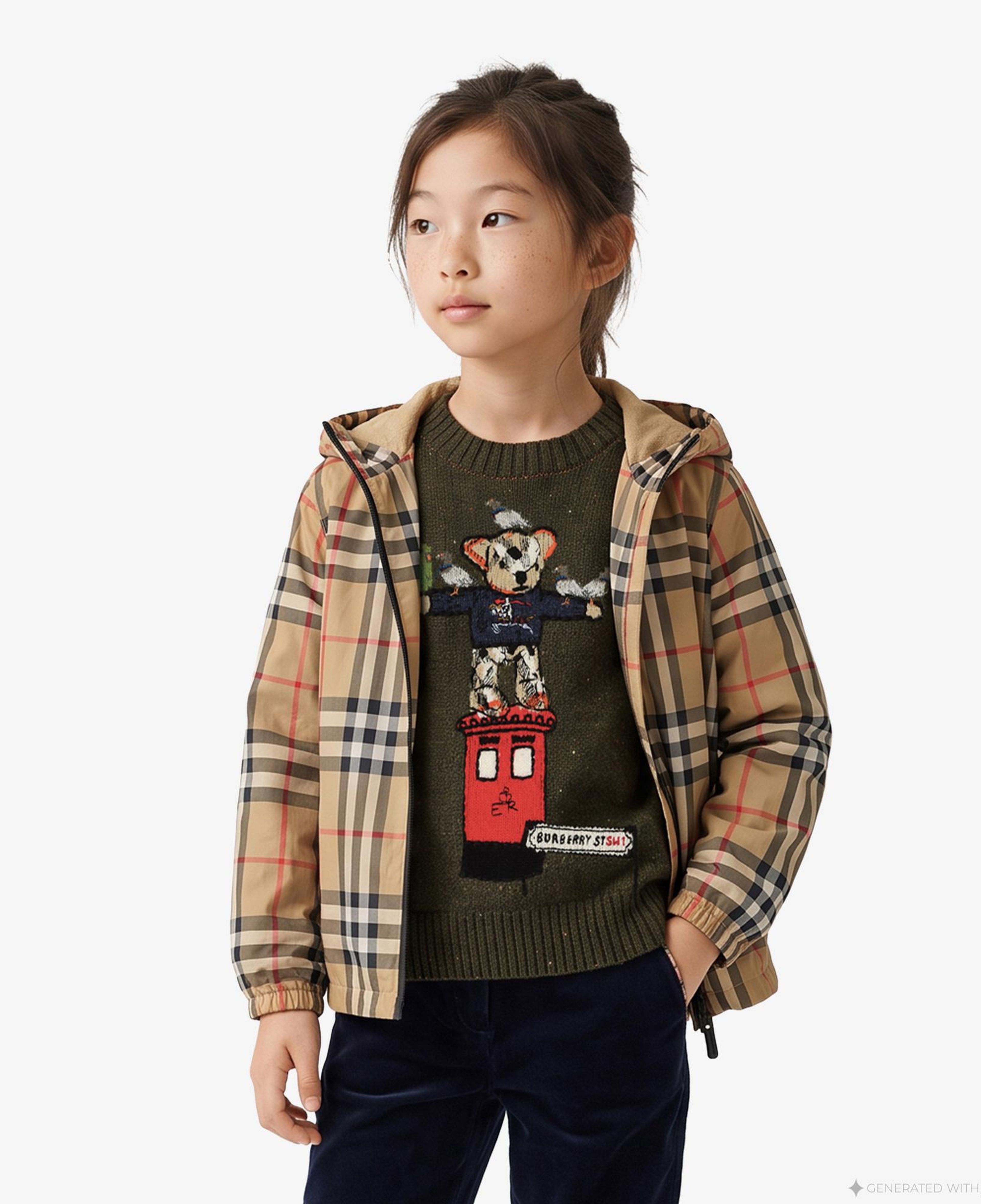 Burberry Cassius Check Nylon Hooded Çocuk Bej Mont
