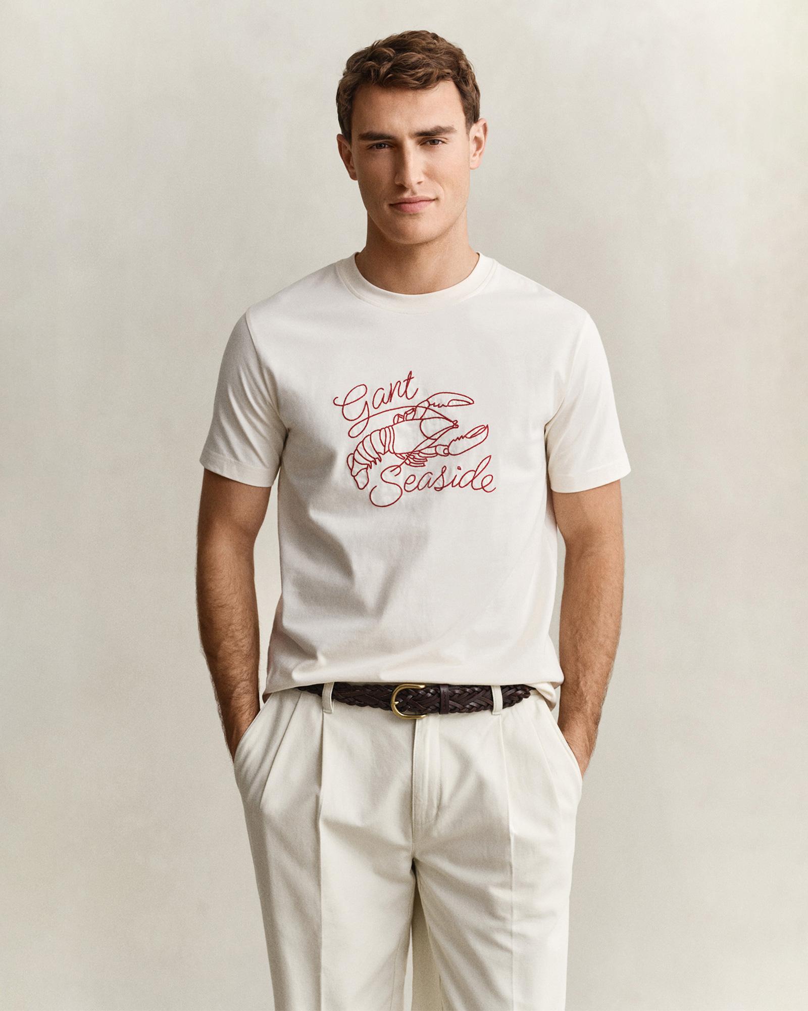 GANT Erkek Krem Bisiklet Yaka Regular Fit T-Shirt
