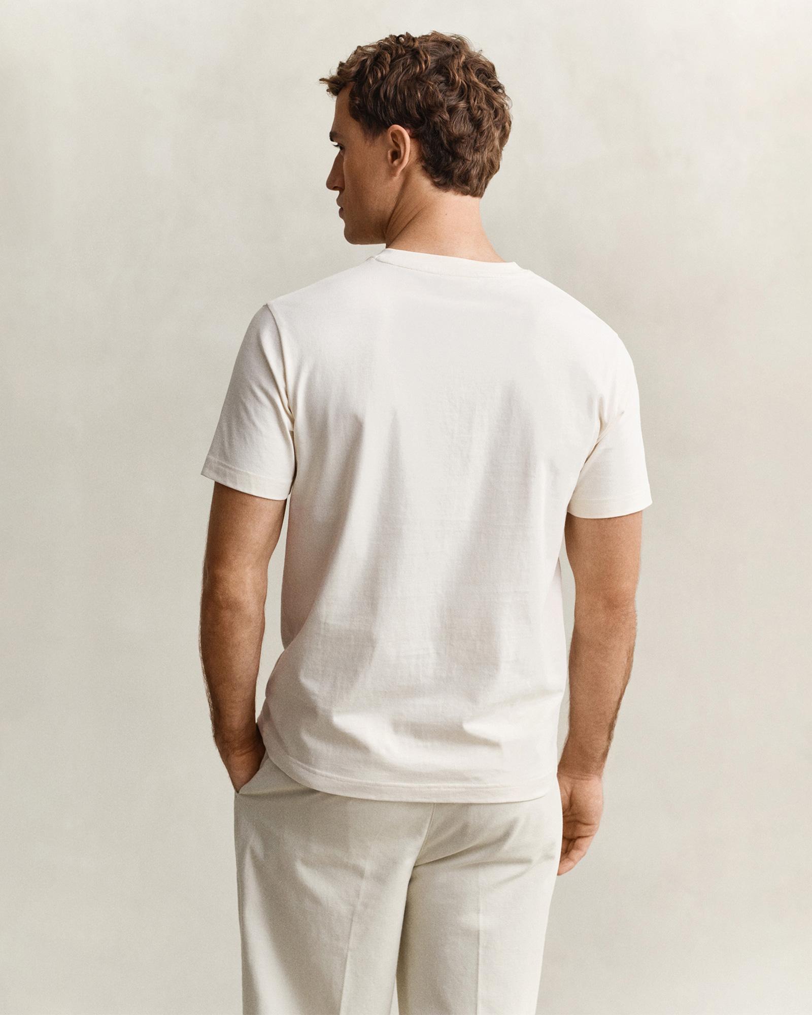 GANT Erkek Krem Bisiklet Yaka Regular Fit T-Shirt