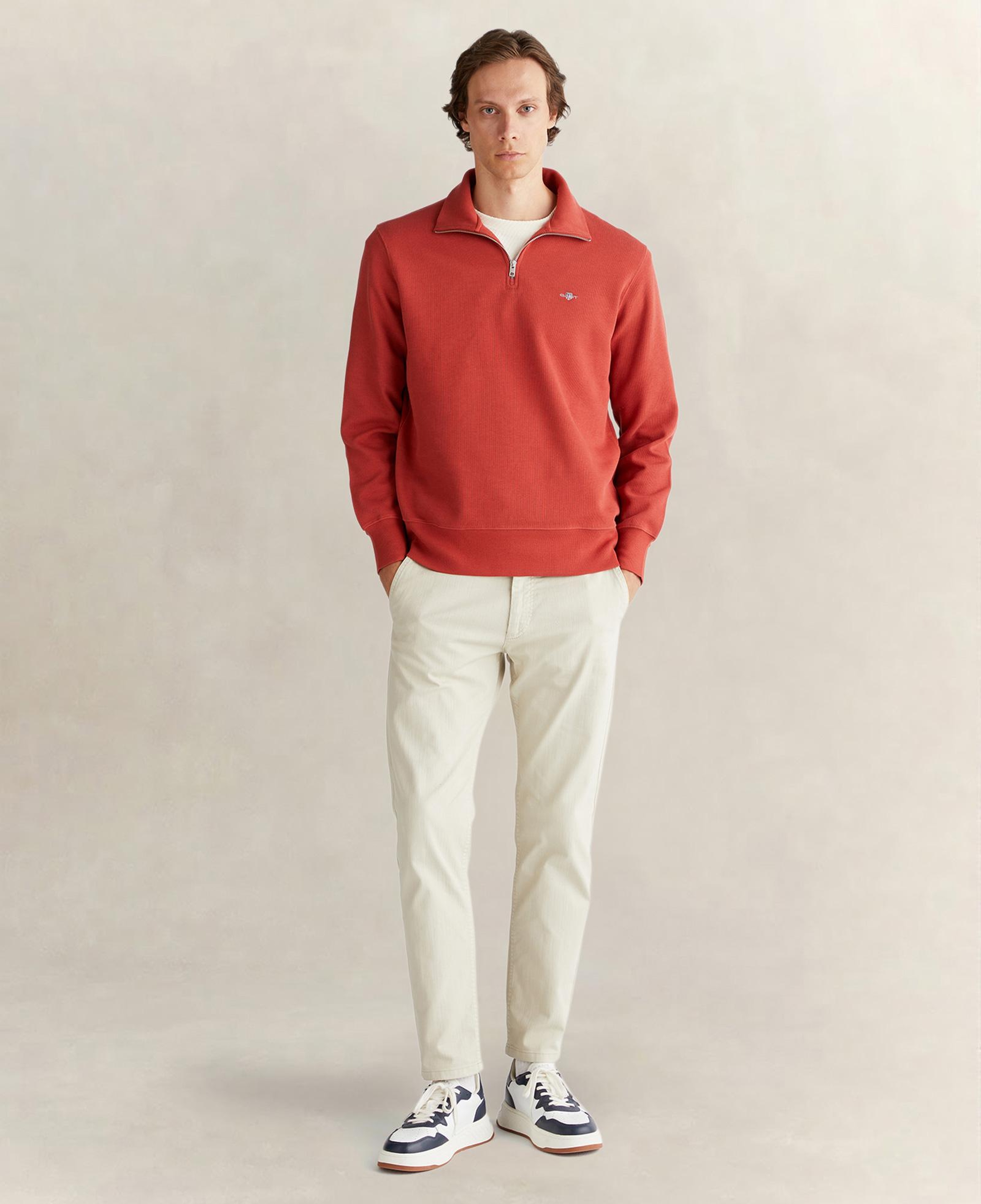 GANT Erkek Kırmızı Regular Fit Yarım Fermuarlı Sweatshirt