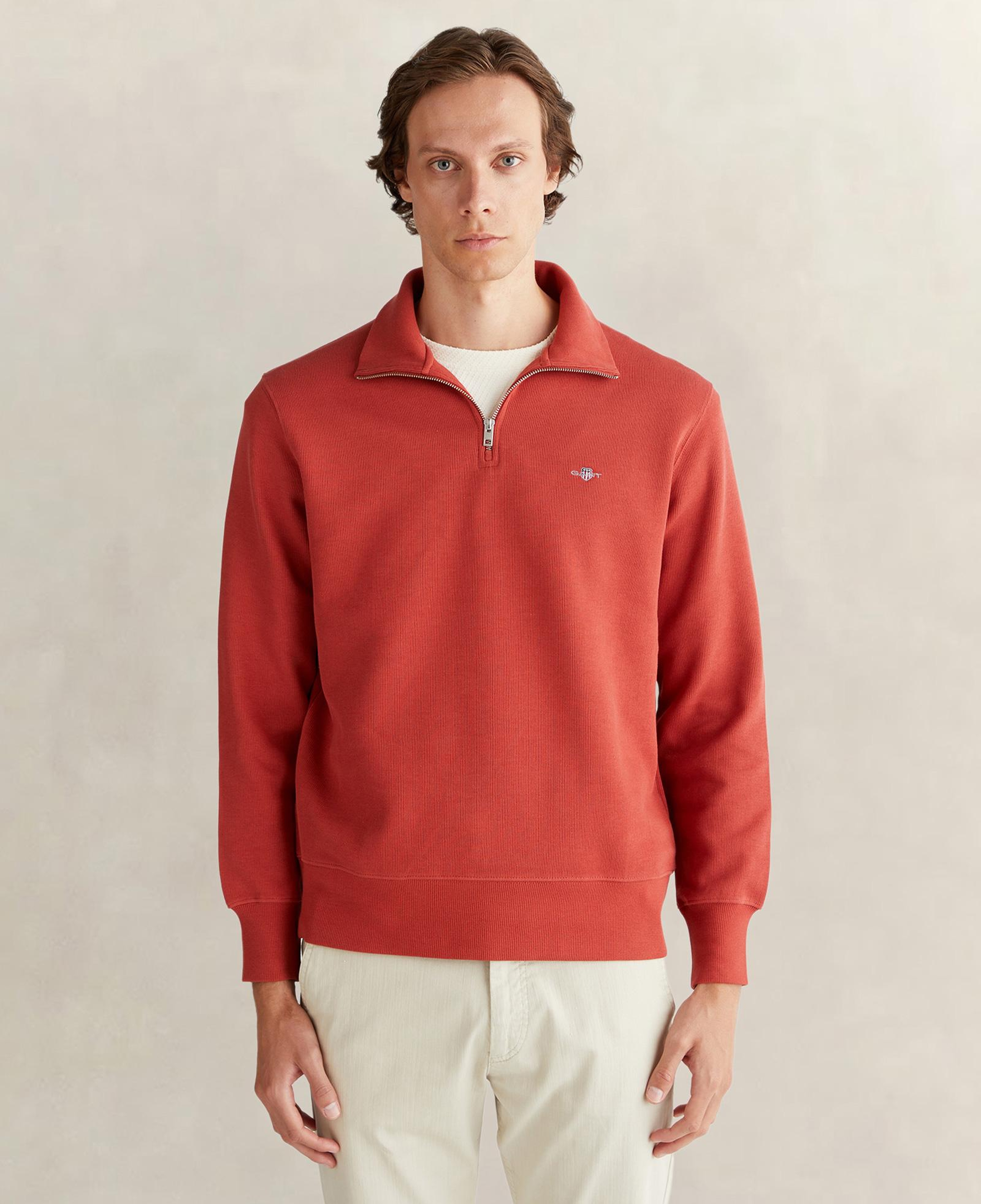 GANT Erkek Kırmızı Regular Fit Yarım Fermuarlı Sweatshirt