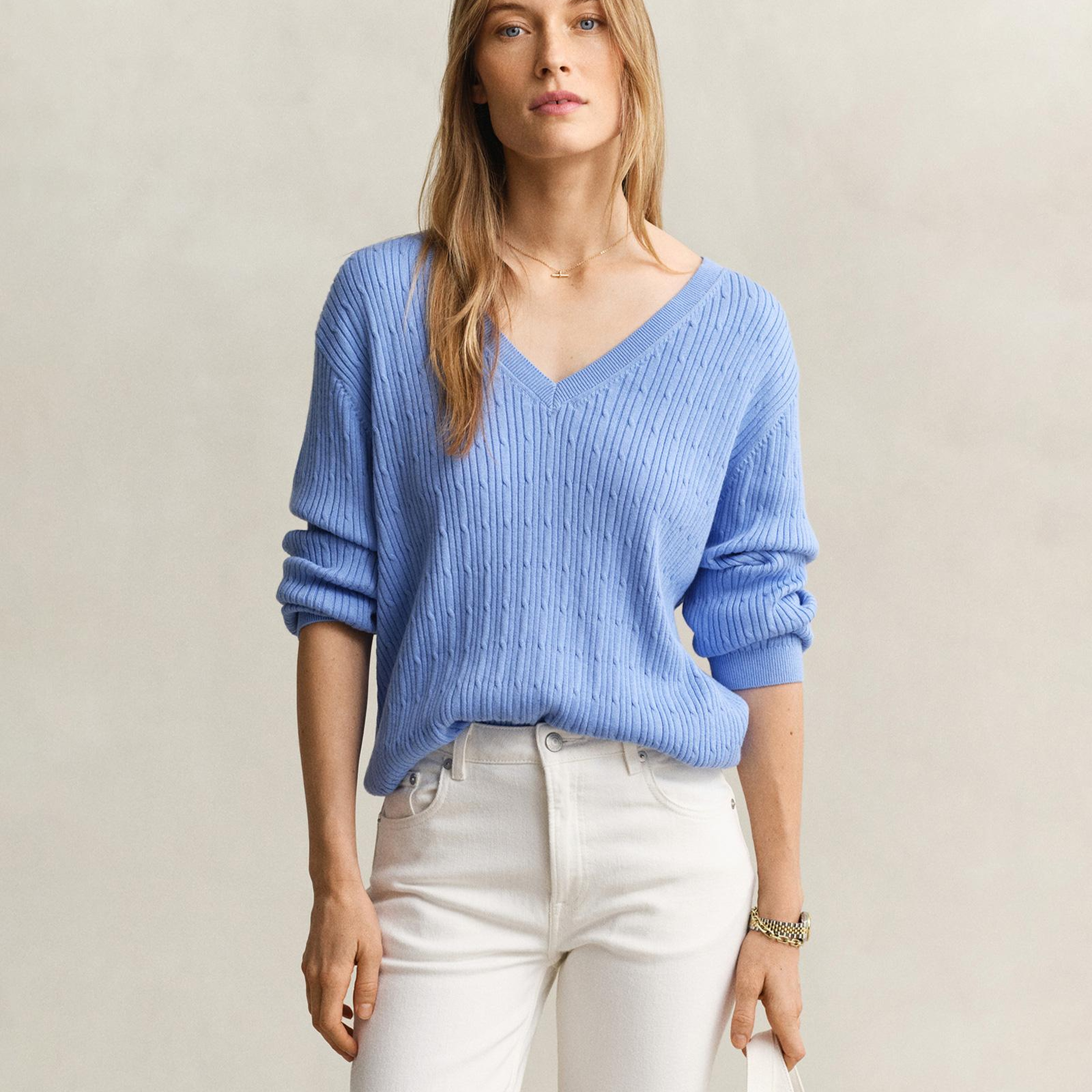 GANT Kadın Mavi Regular Fit V Yaka Kazak