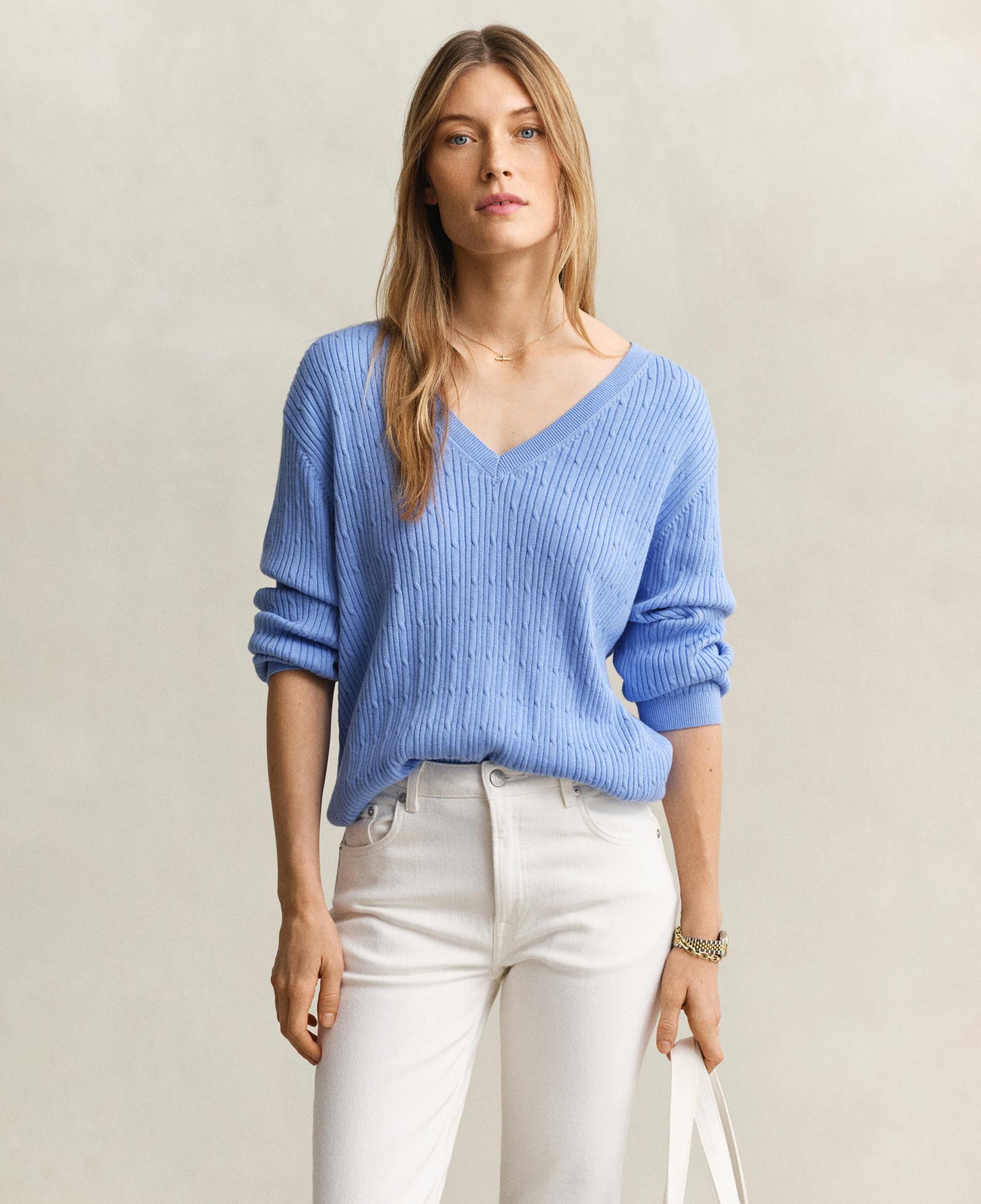 GANT Kadın Mavi Regular Fit V Yaka Kazak