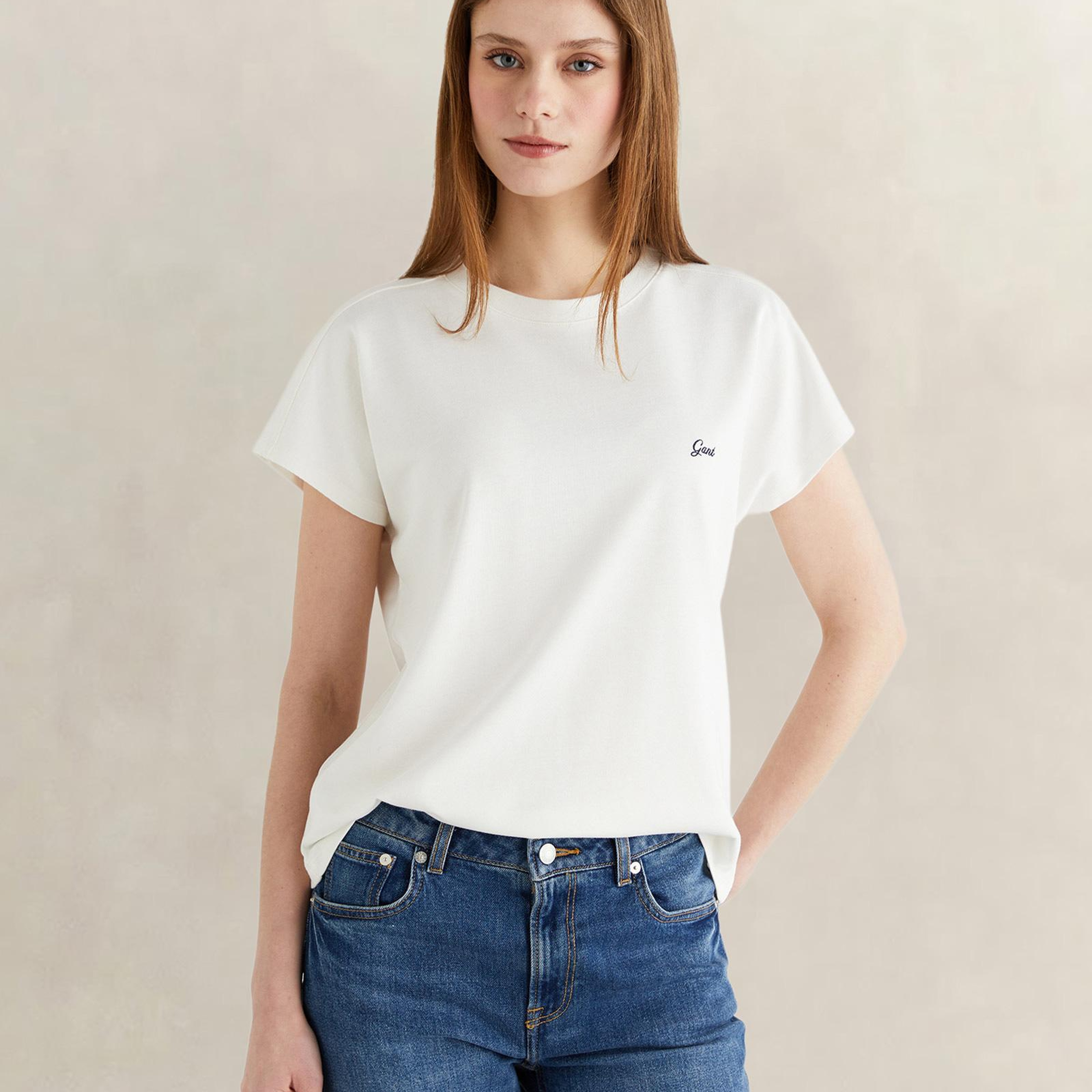 GANT Kadın Beyaz Bisiklet Yaka Regular Fit T-Shirt