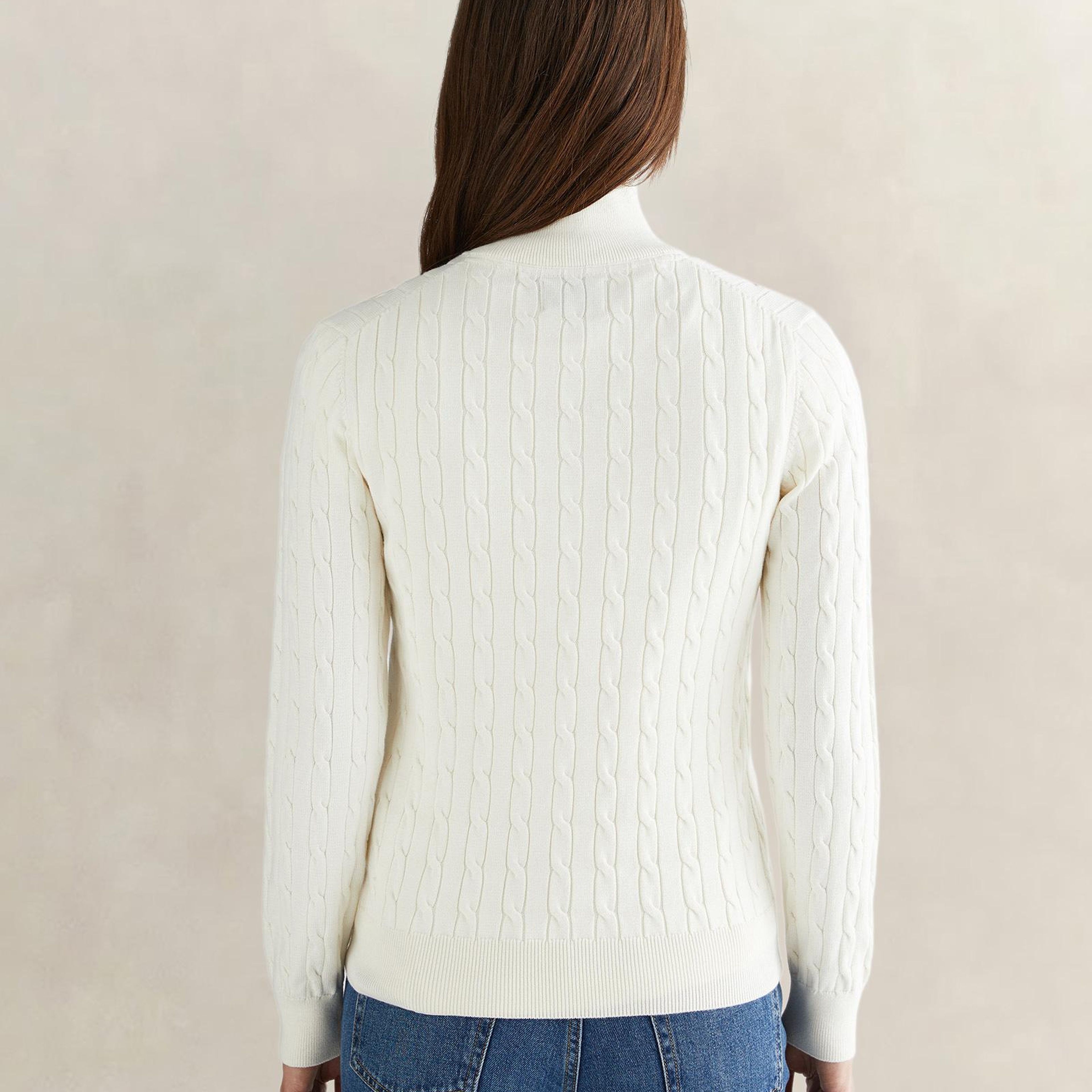 GANT Kadın Beyaz Regular Fit Yarım Fermuarlı Triko
