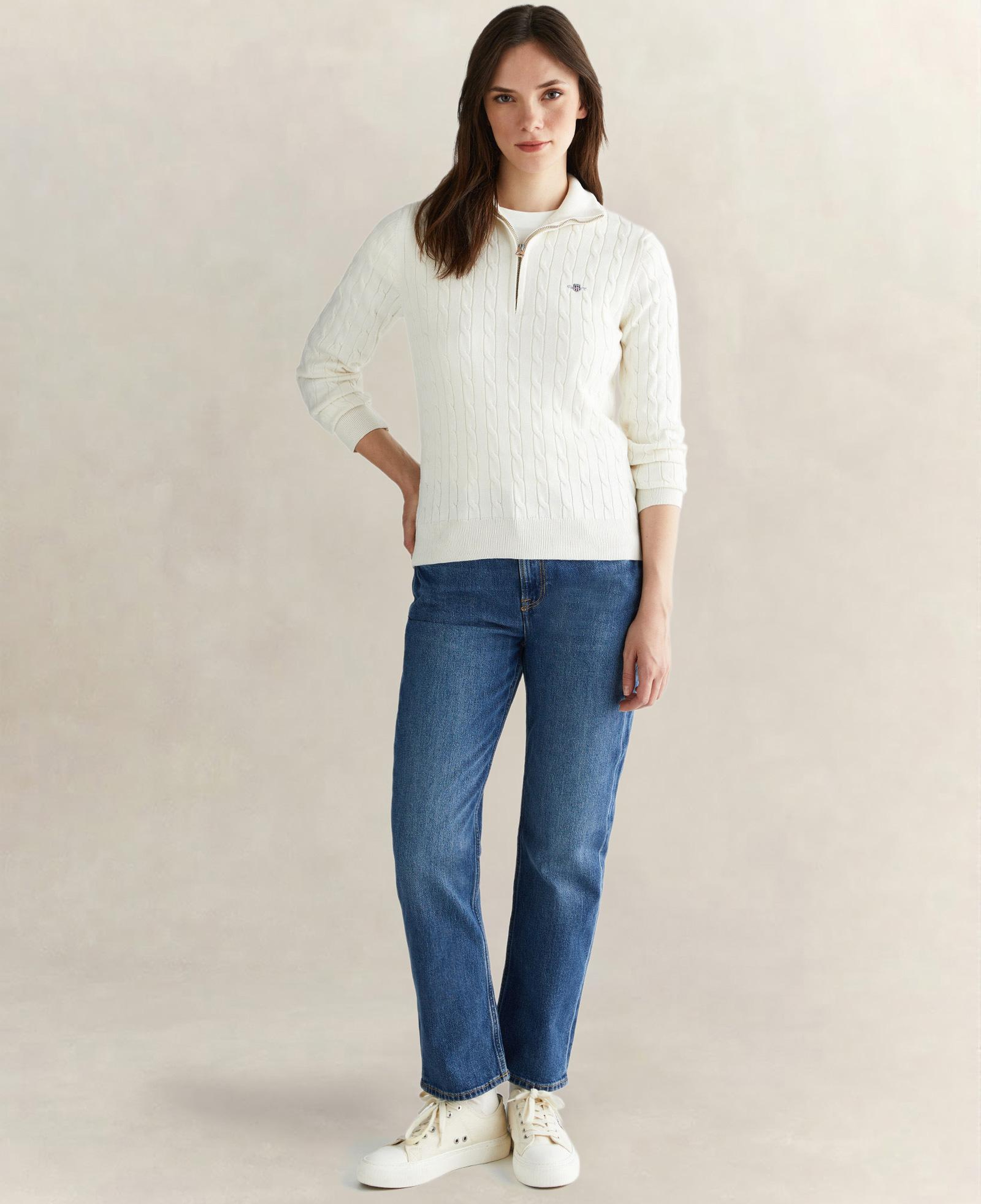 GANT Kadın Beyaz Regular Fit Yarım Fermuarlı Triko