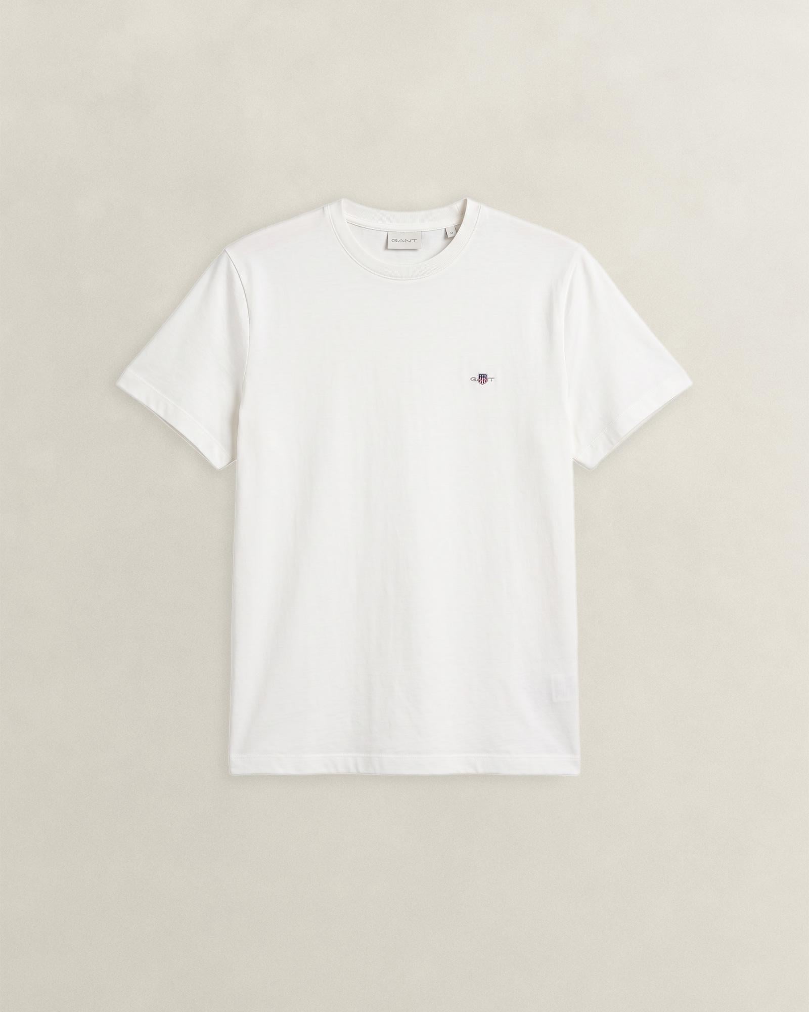 GANT Erkek Beyaz Bisiklet Yaka Regular Fit Logolu T-Shirt