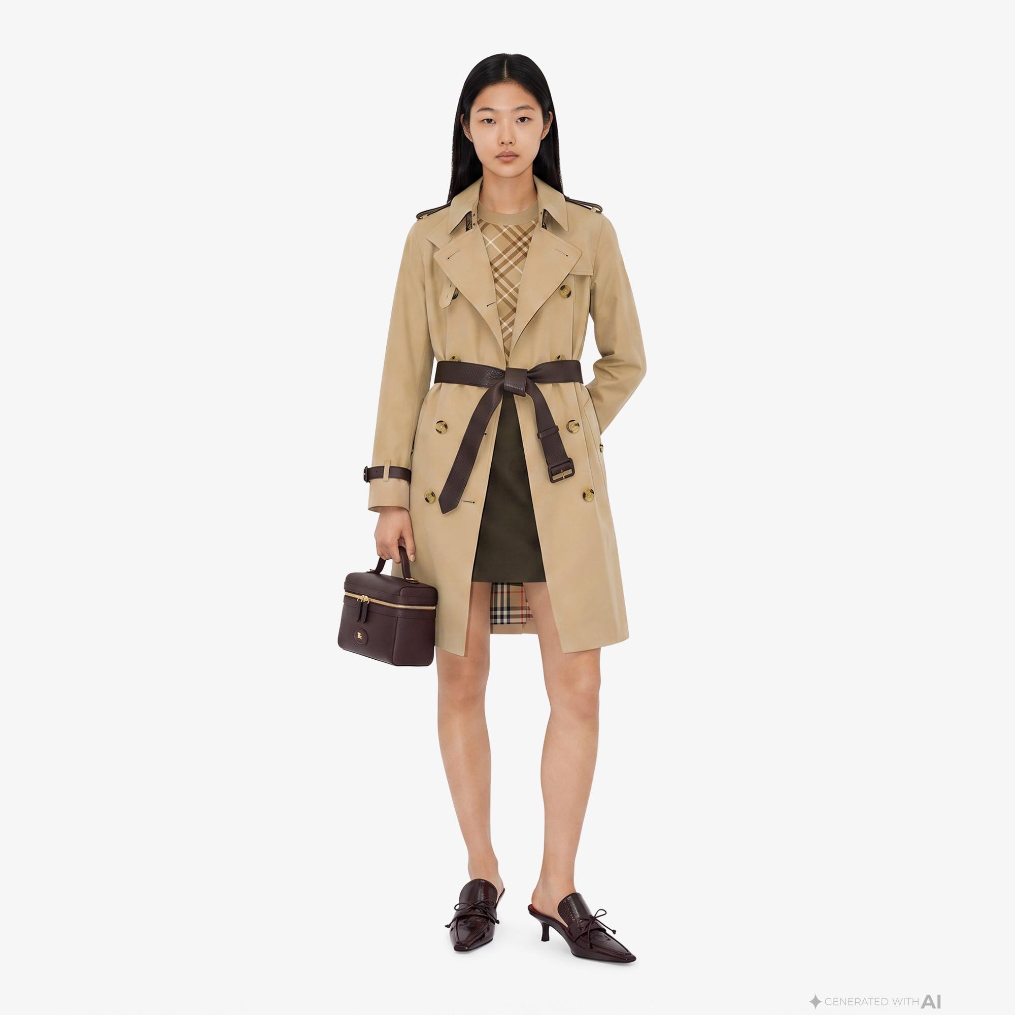 Burberry Kensington Kadın Bej Pardesü