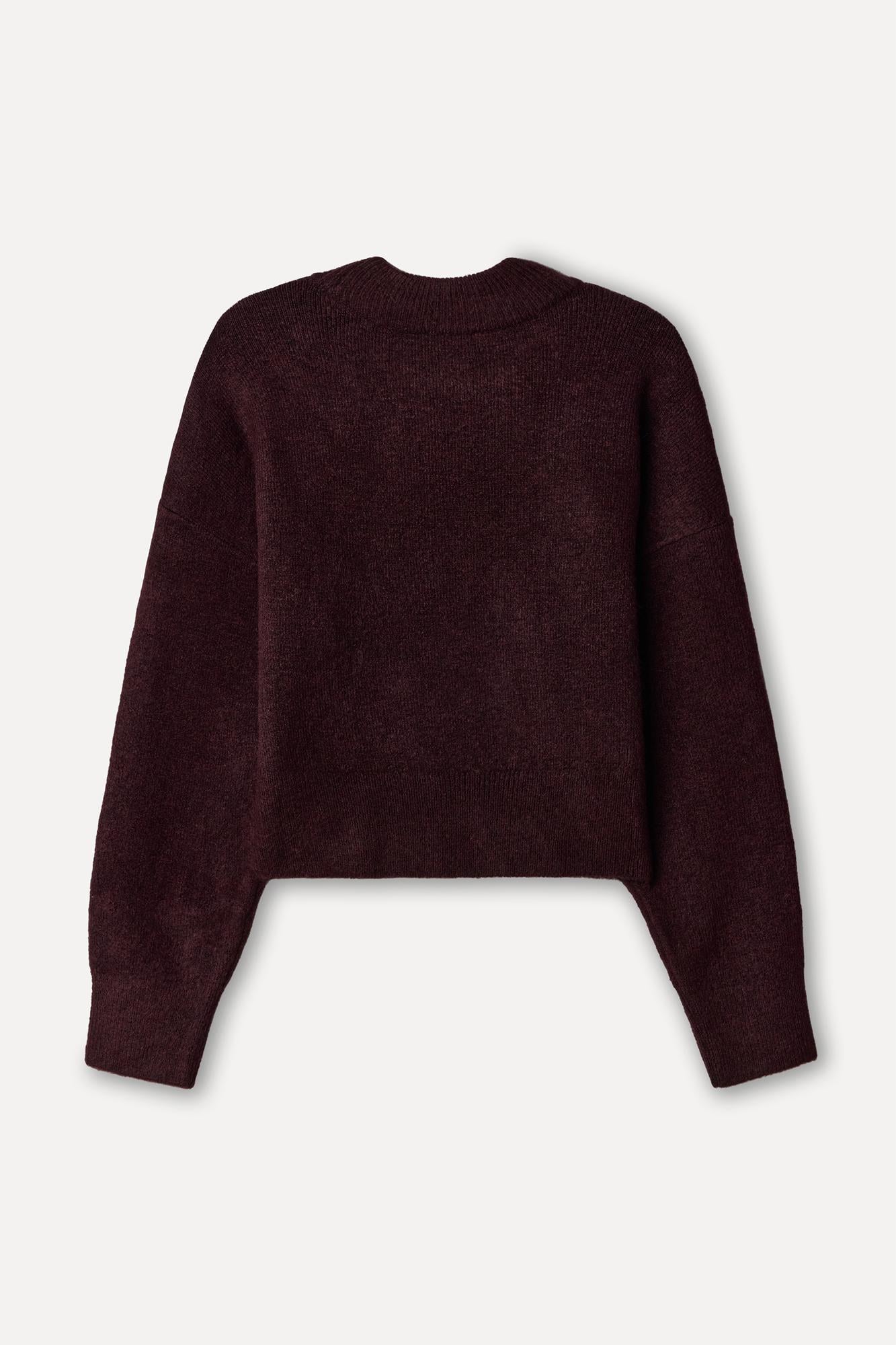 Kadın Bordo Loose Fit Dik Yaka Kazak