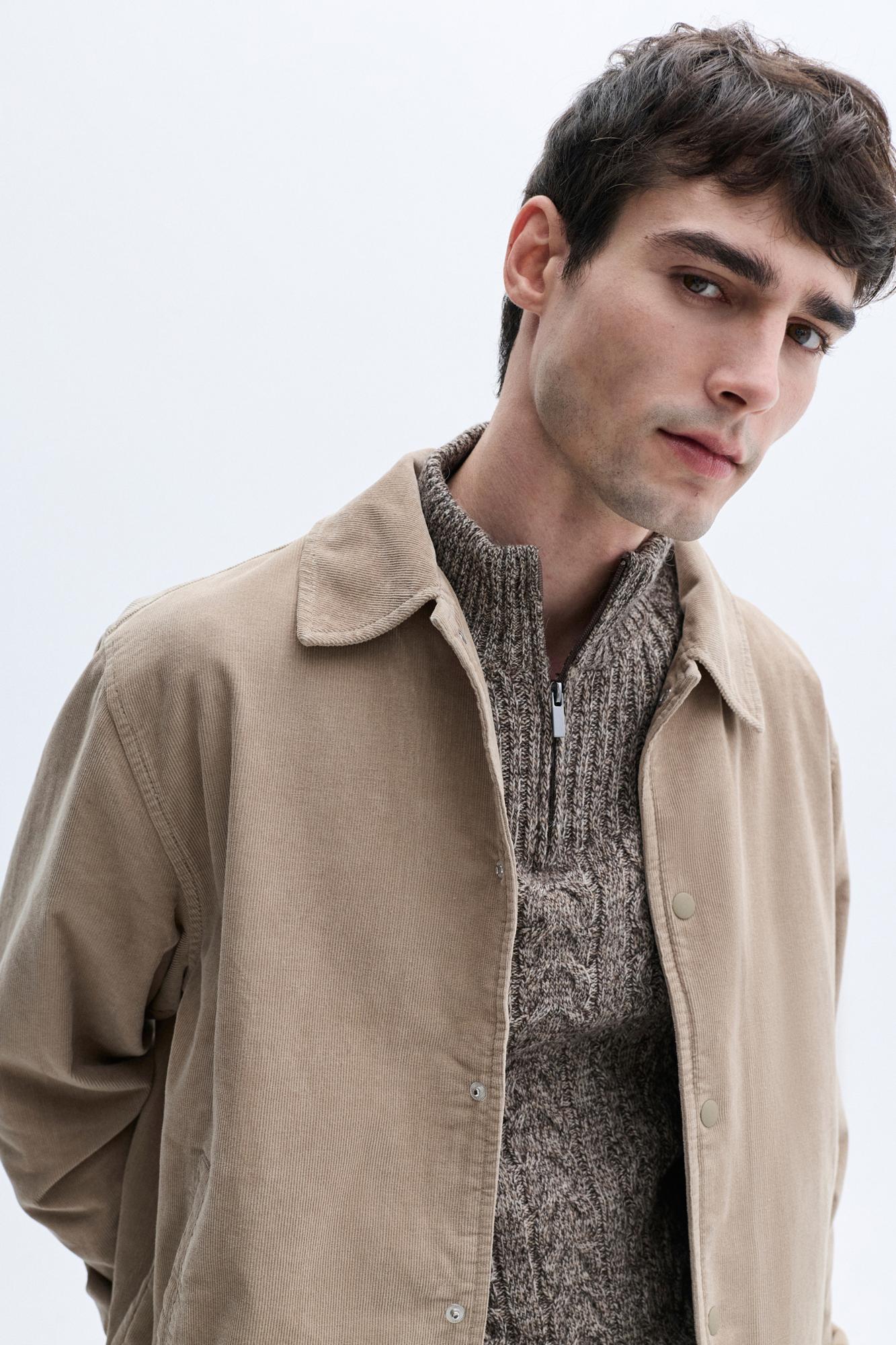 Erkek Vizon Rengi Regular Fit Kadife Dokulu Bomber Ceket