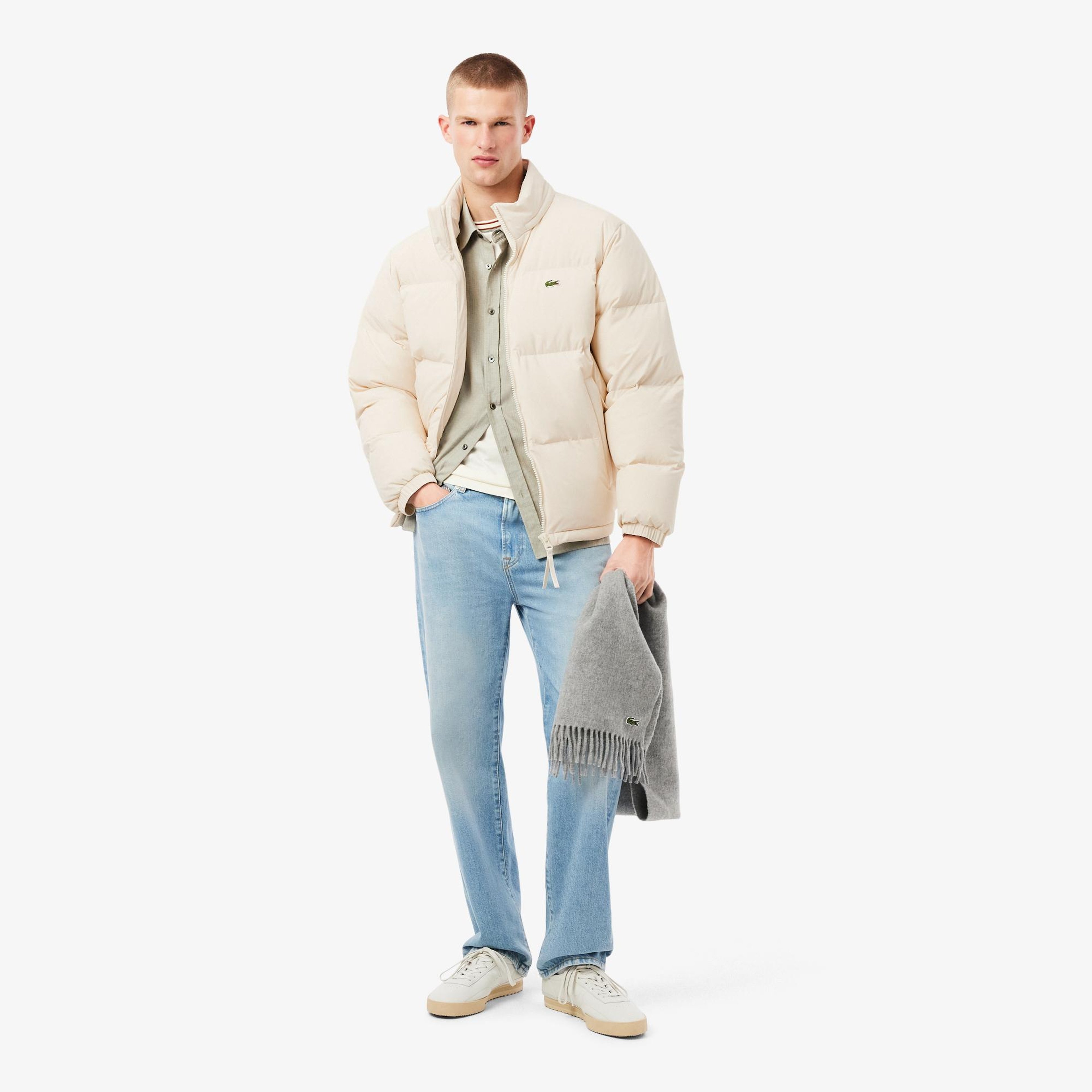 Erkek Relaxed Fit Kapüşonlu Krem Mont
