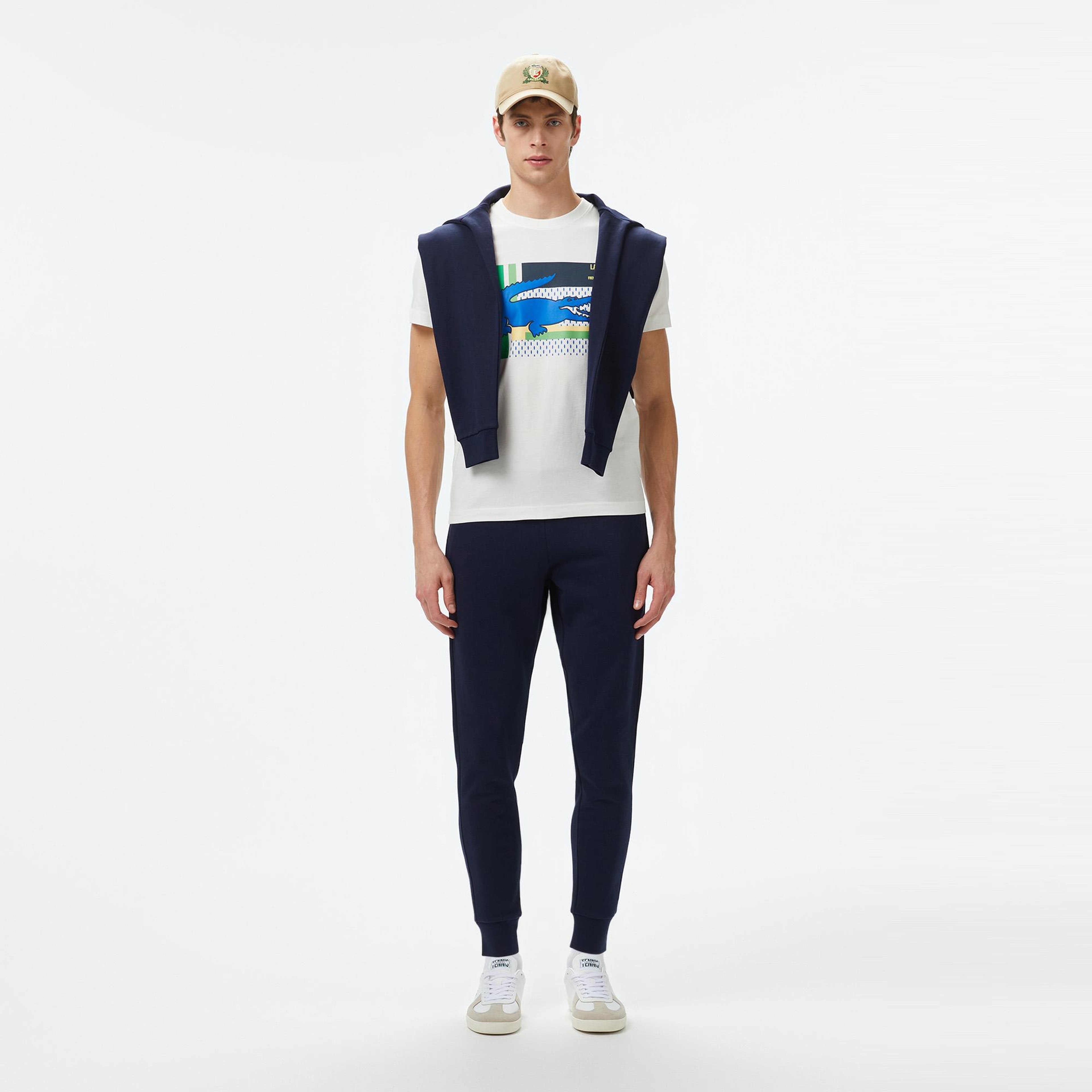 Lacoste Baskılı Bisiklet Yaka Erkek Beyaz T-Shirt
