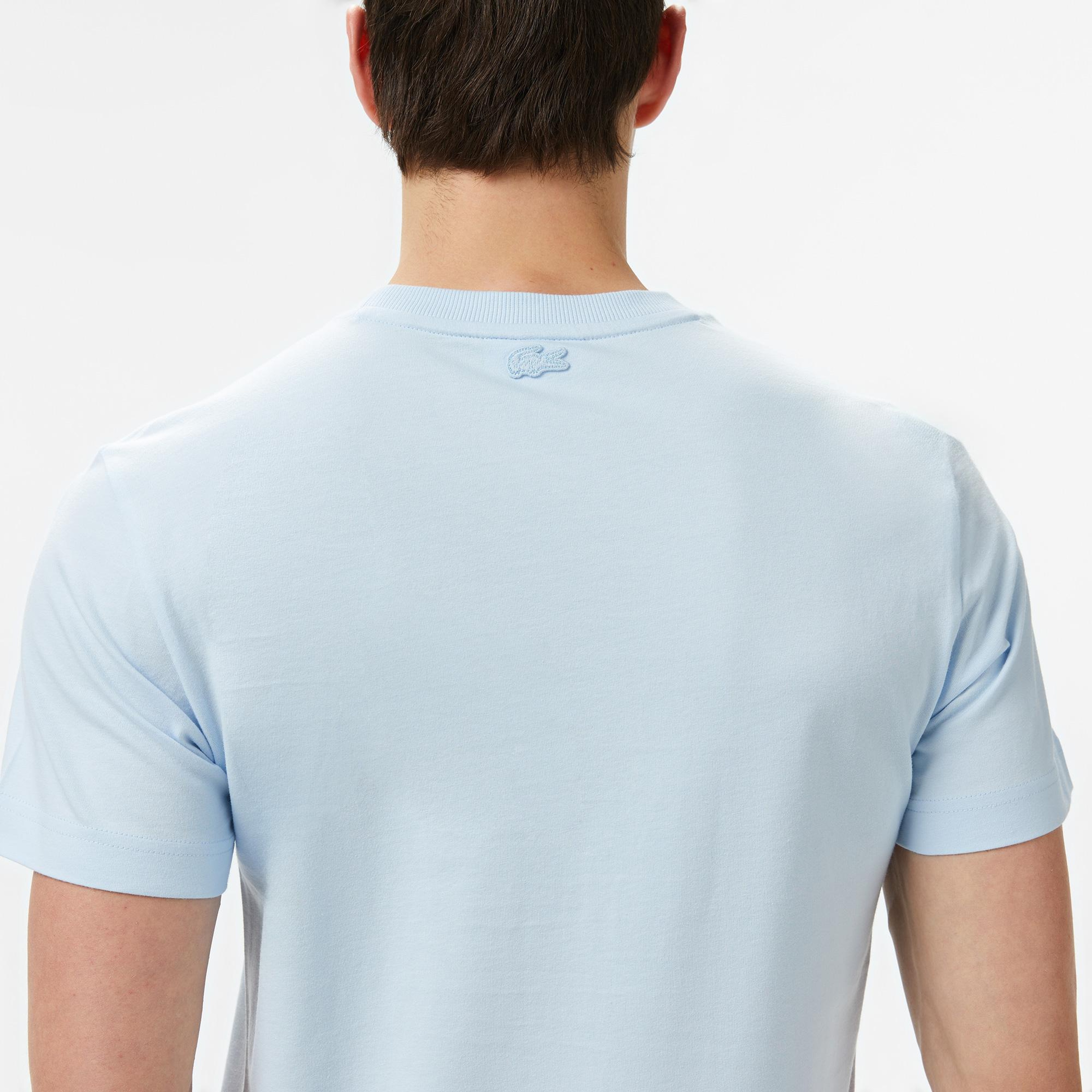 Erkek Bisiklet Yaka Baskılı Açık Mavi T-Shirt