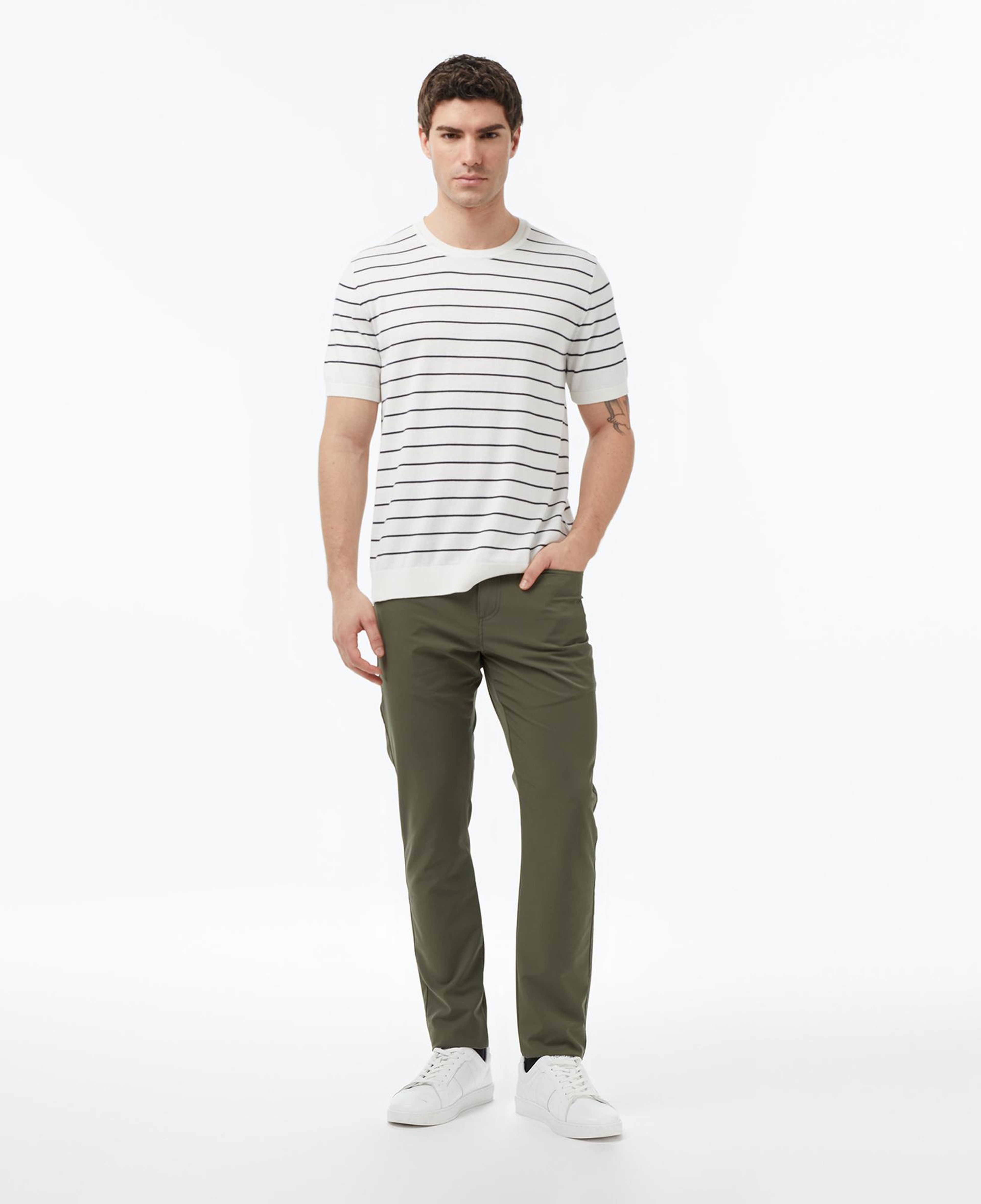 Nautica Erkek Krem Regular Fit Kısa Kollu Çizgili Triko