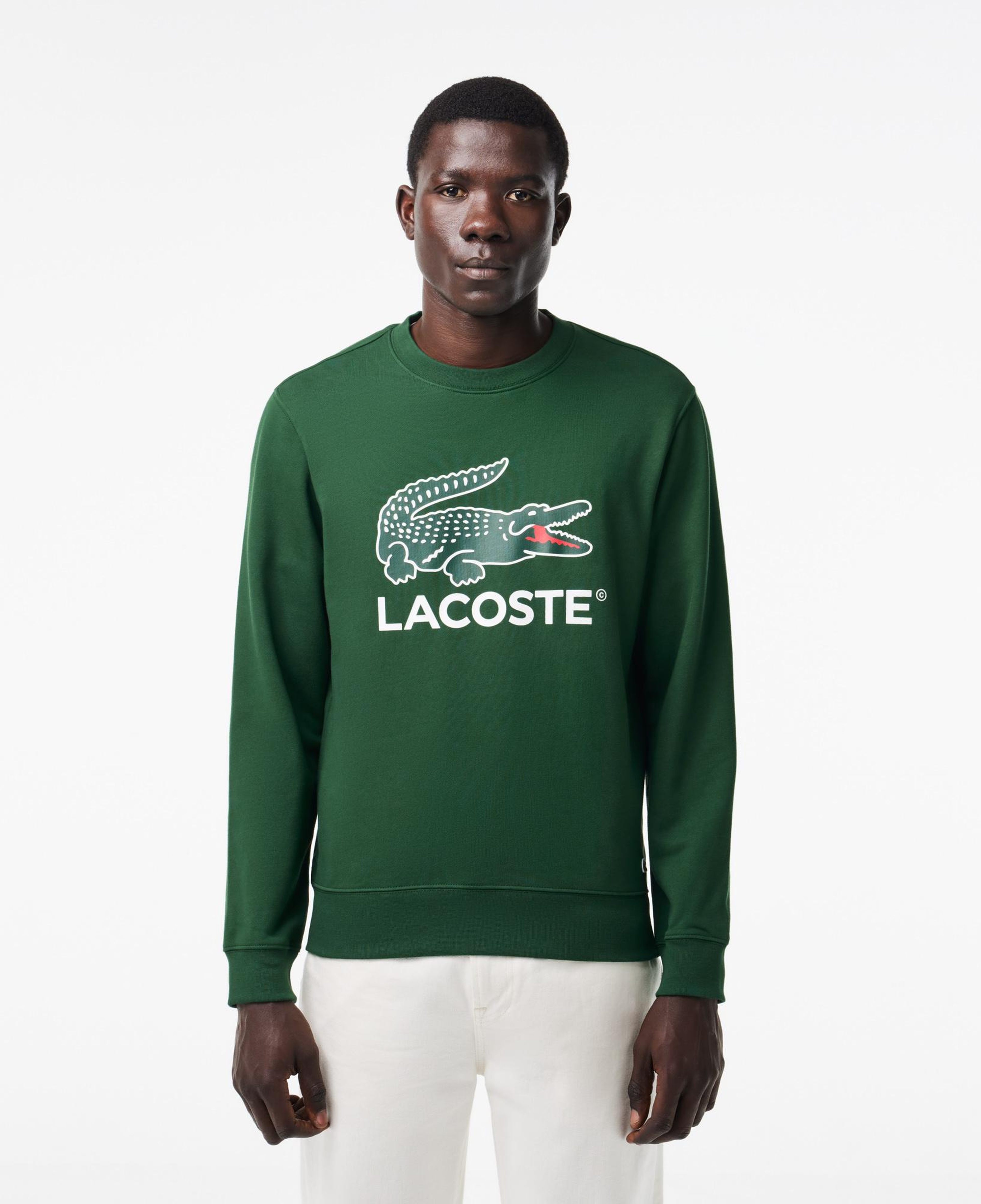 Erkek Classic Fit Bisiklet Yaka Baskılı Yeşil Sweatshirt